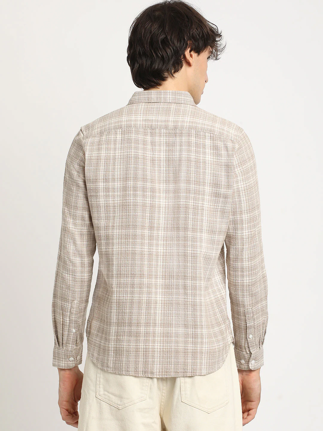 Men Brown Checked Slim Fit Cotton Casual Shirt - Image 4