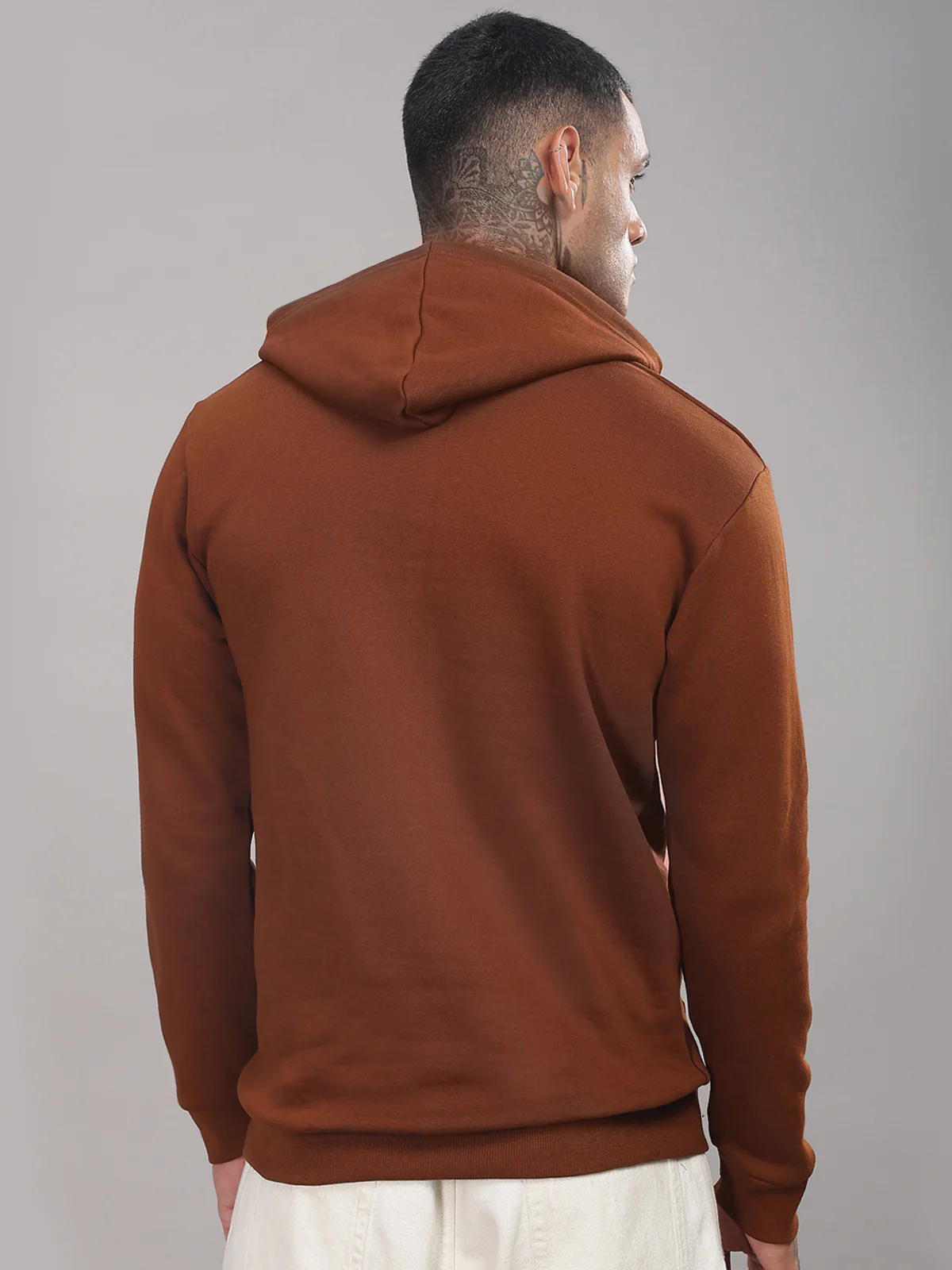 Men Brown Cotton Fleece Hoodie - Image 2