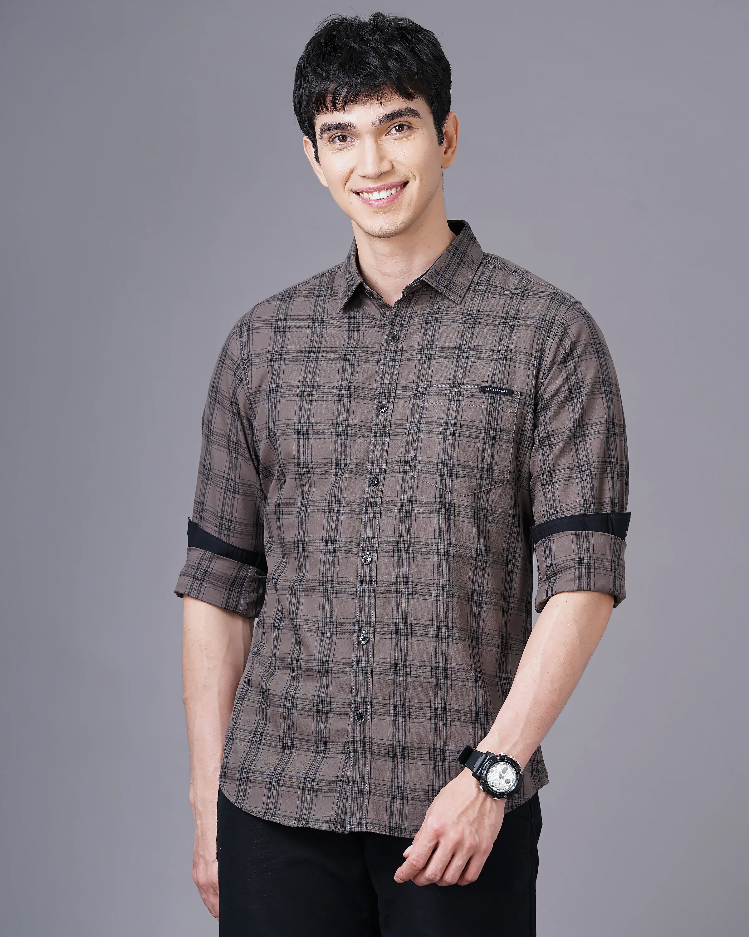 Men Brown Cotton Slim Shirt