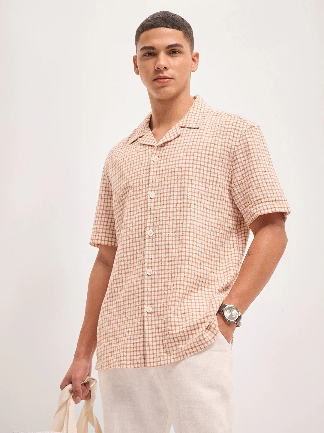 Men Brown Graph Check Regular Fit Casual Shirt