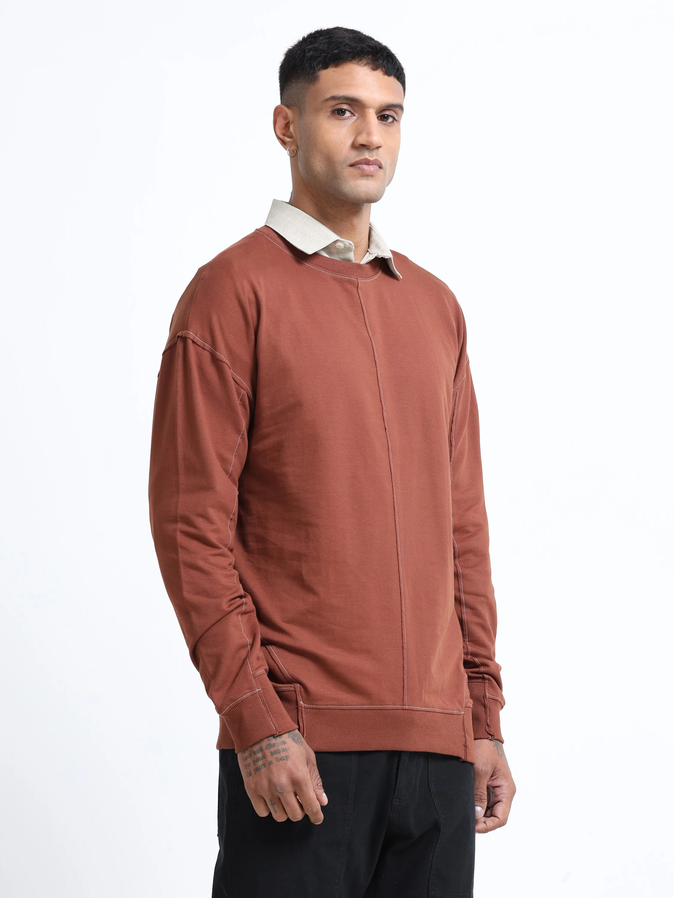 Men Brown Oversized Sweatshirt - Image 6