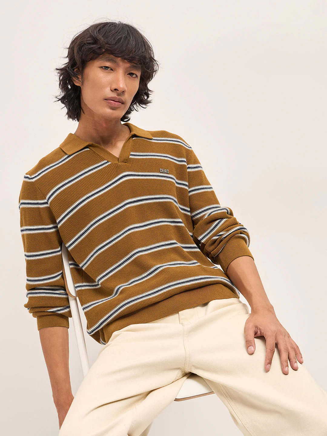 Men Brown Slim Fit Flat Knit Polo