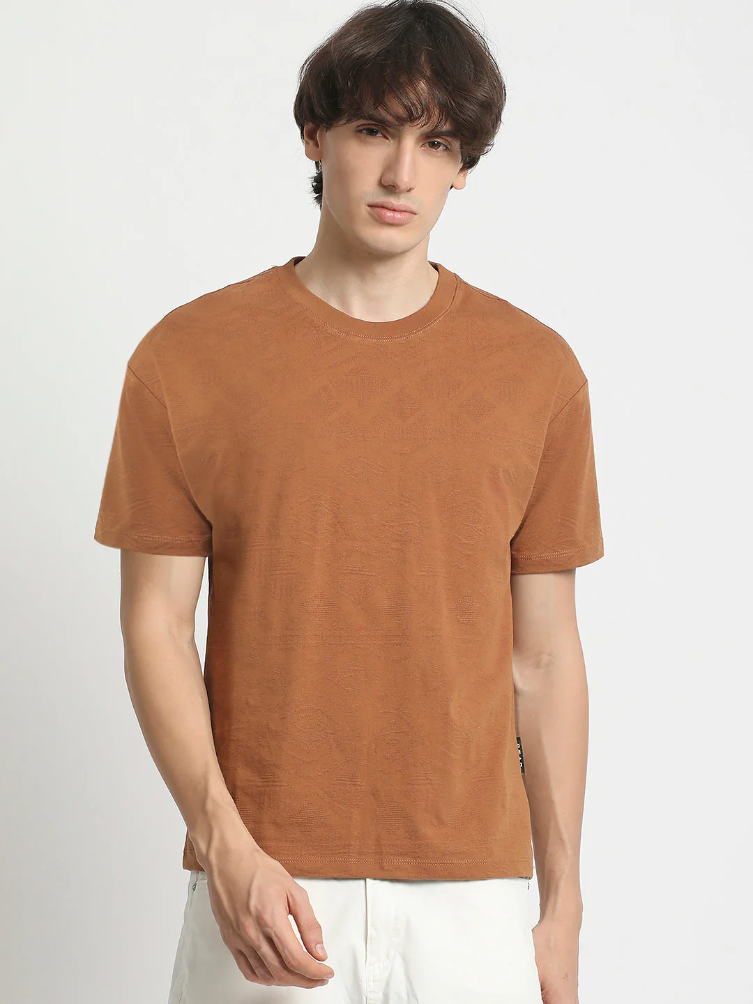 Men Burnt Orange Crew Neck T-Shirt - Image 2