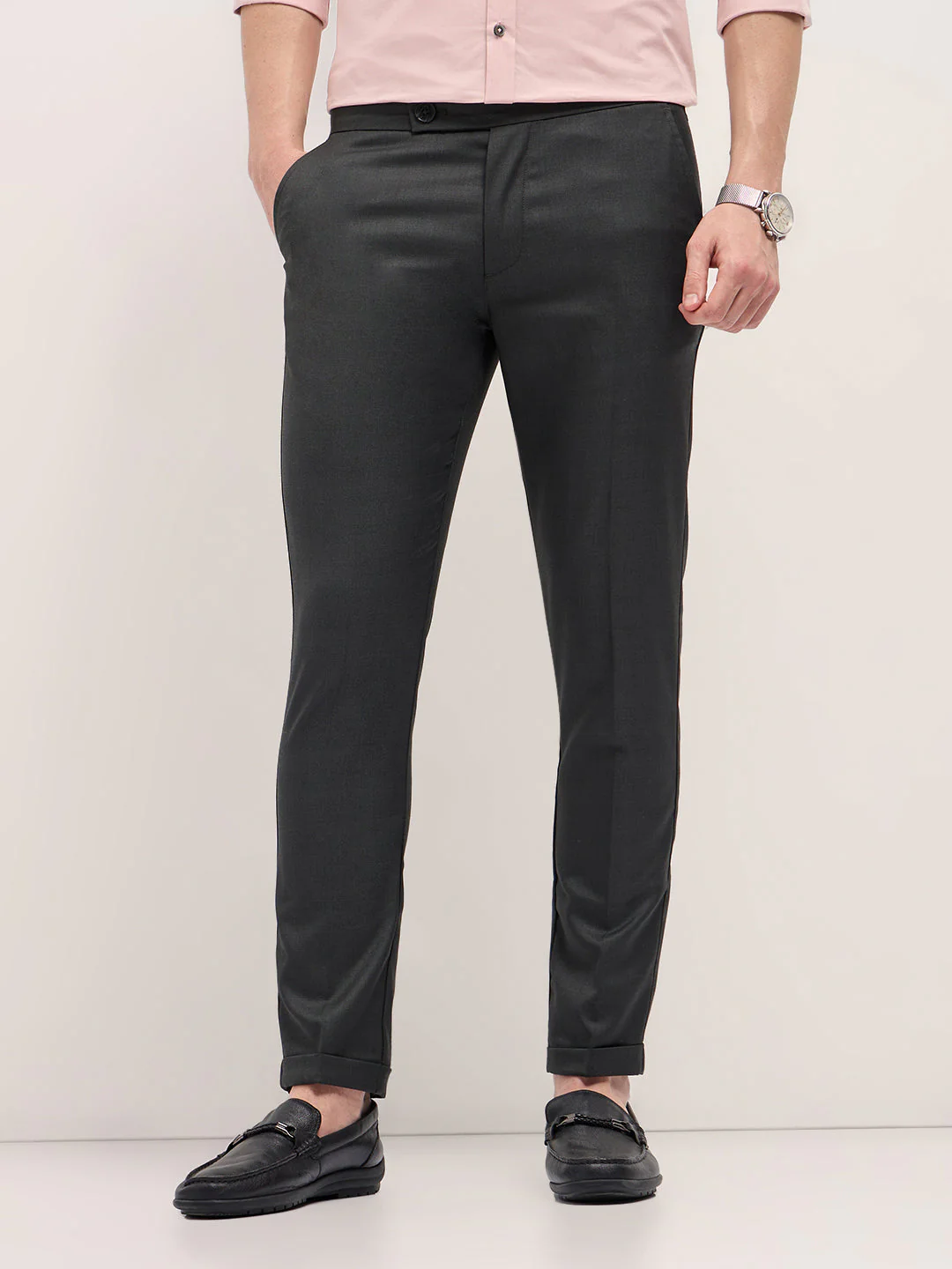 Men Charcoal Grey Slim Fit Formal Trouser