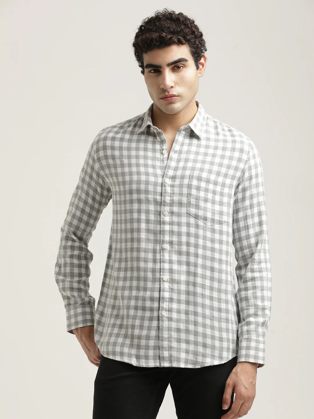 Men Checked Cotton-Linen Shirt