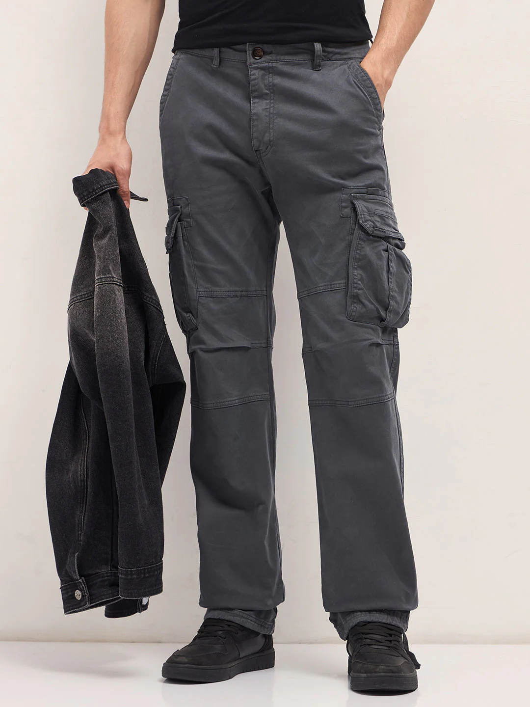 Men Classic Fit Blue Cargo Pants