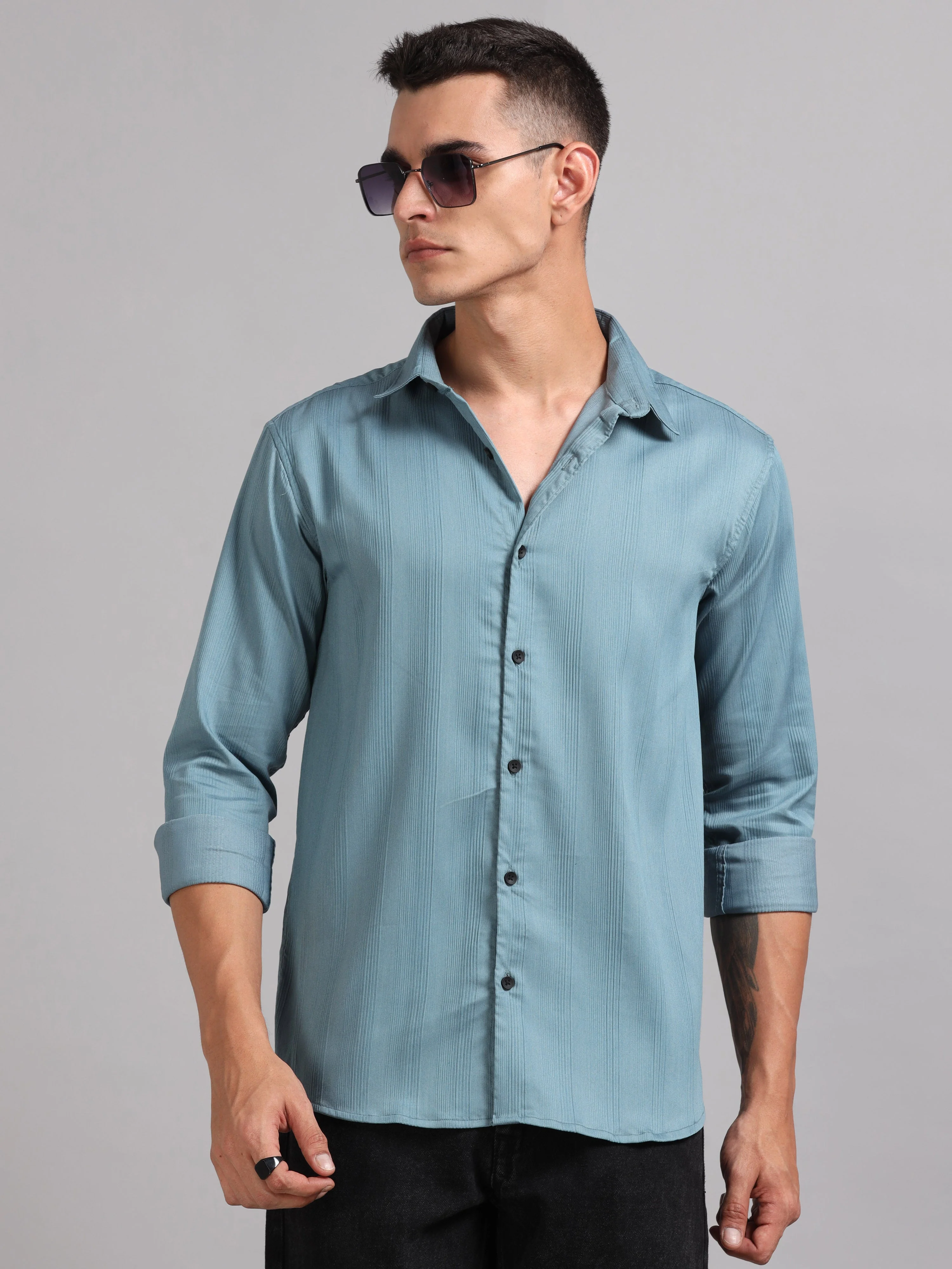 Men Cordura Solid Blue Shirt