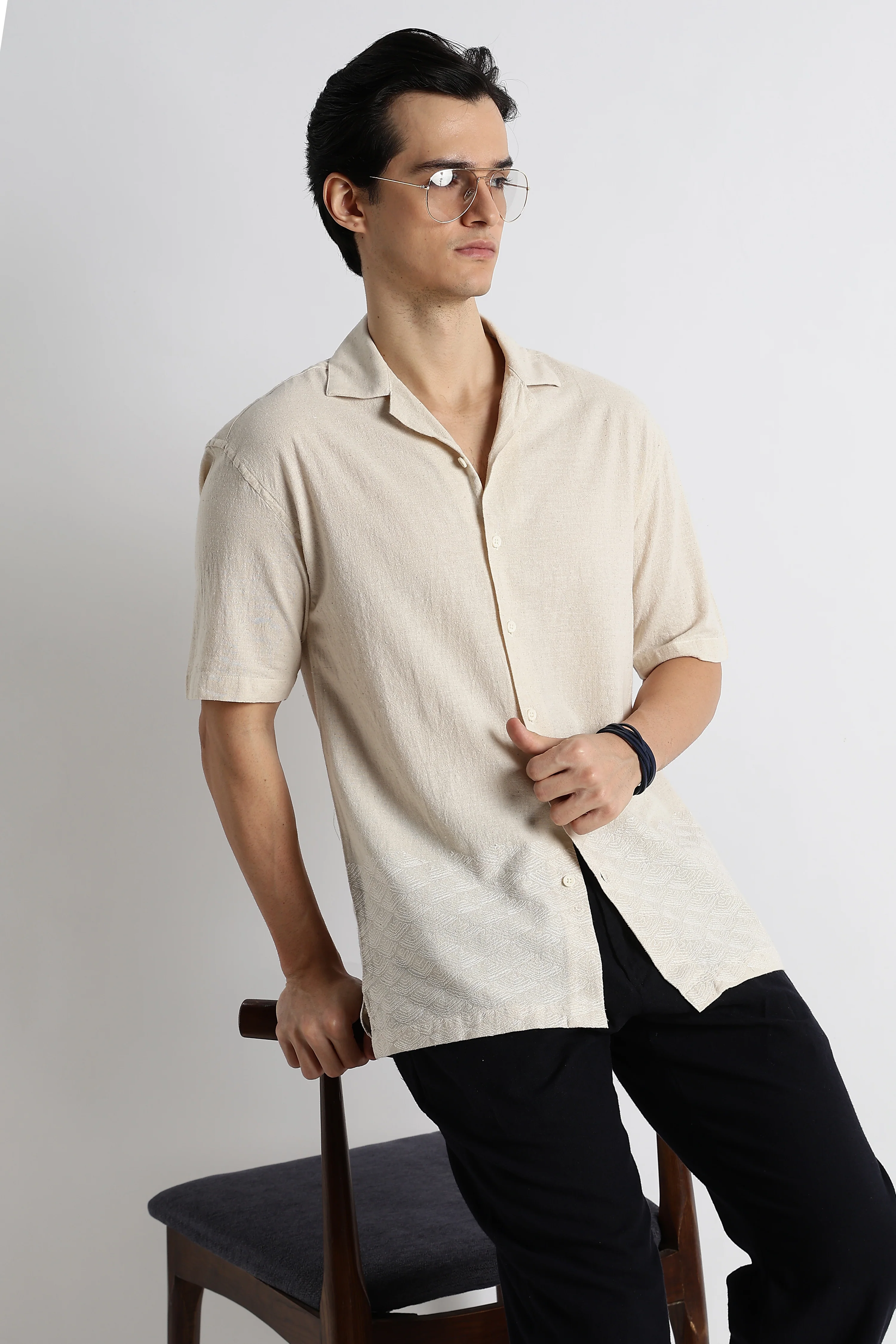 Men Cotton Cuban Collar Shirt