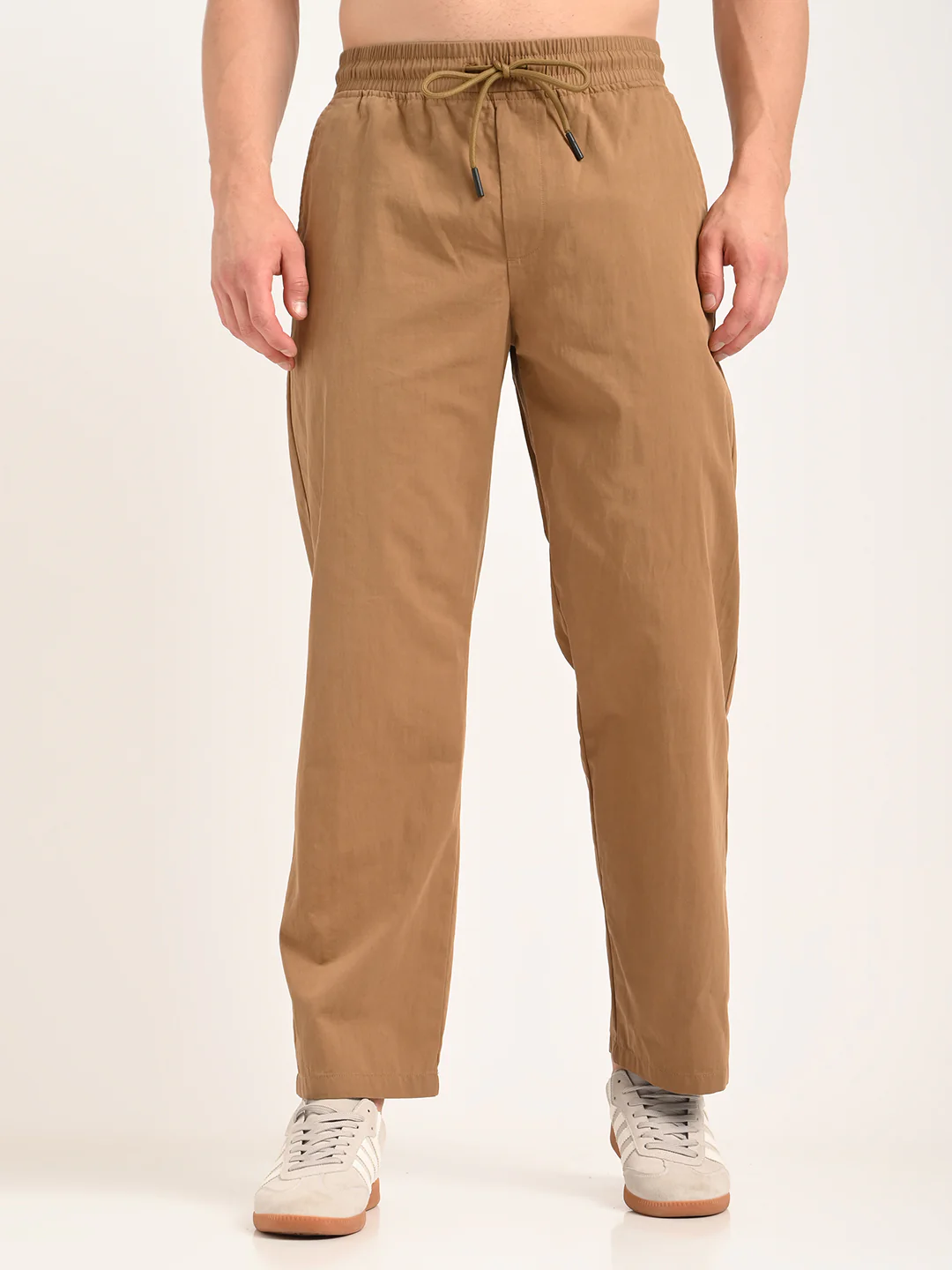 Men Cotton Pajama-Style Trousers with Drawcord