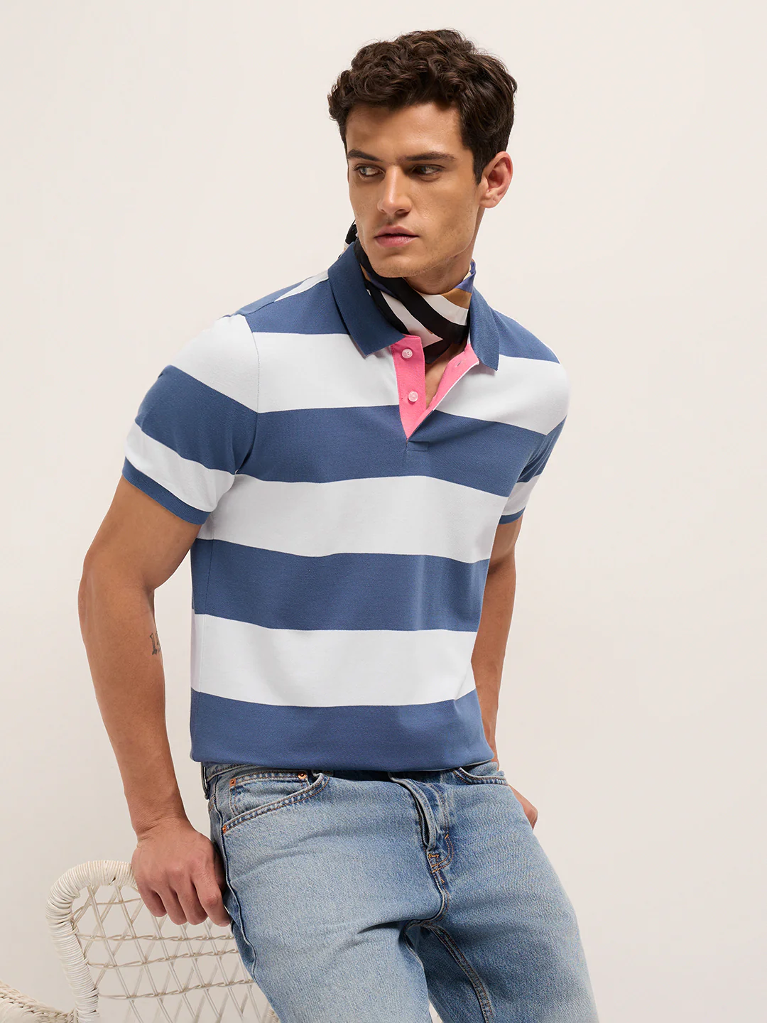 Men Cotton Striped Polo T-Shirt