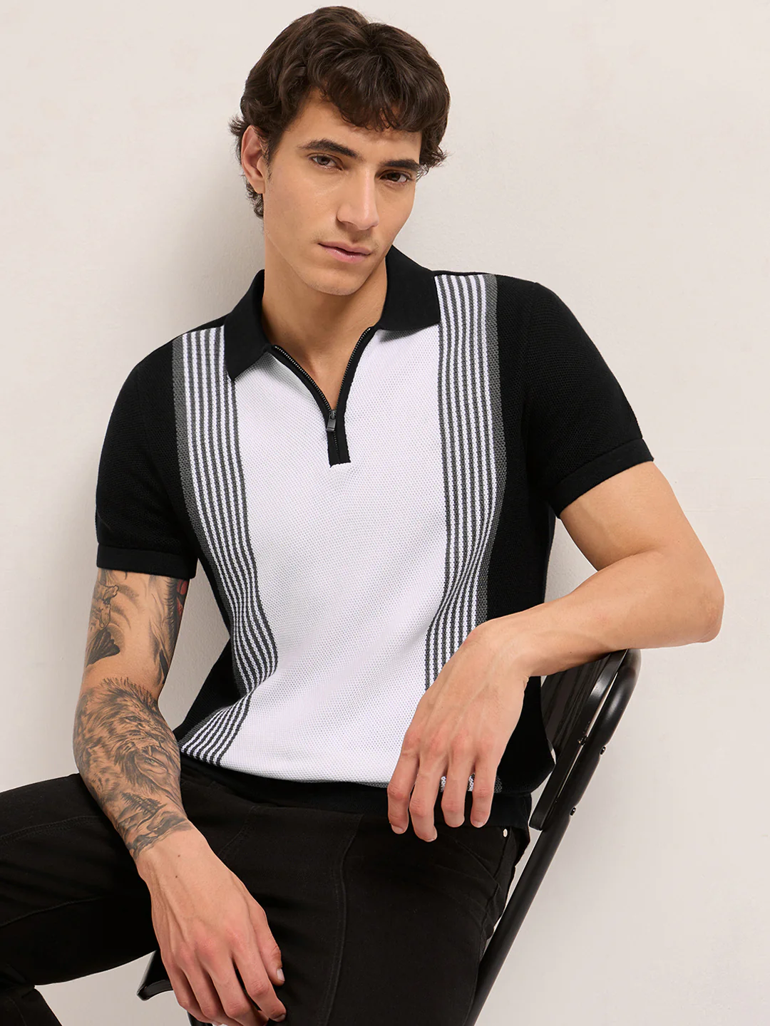 Men Cotton Textured Polo T-Shirt