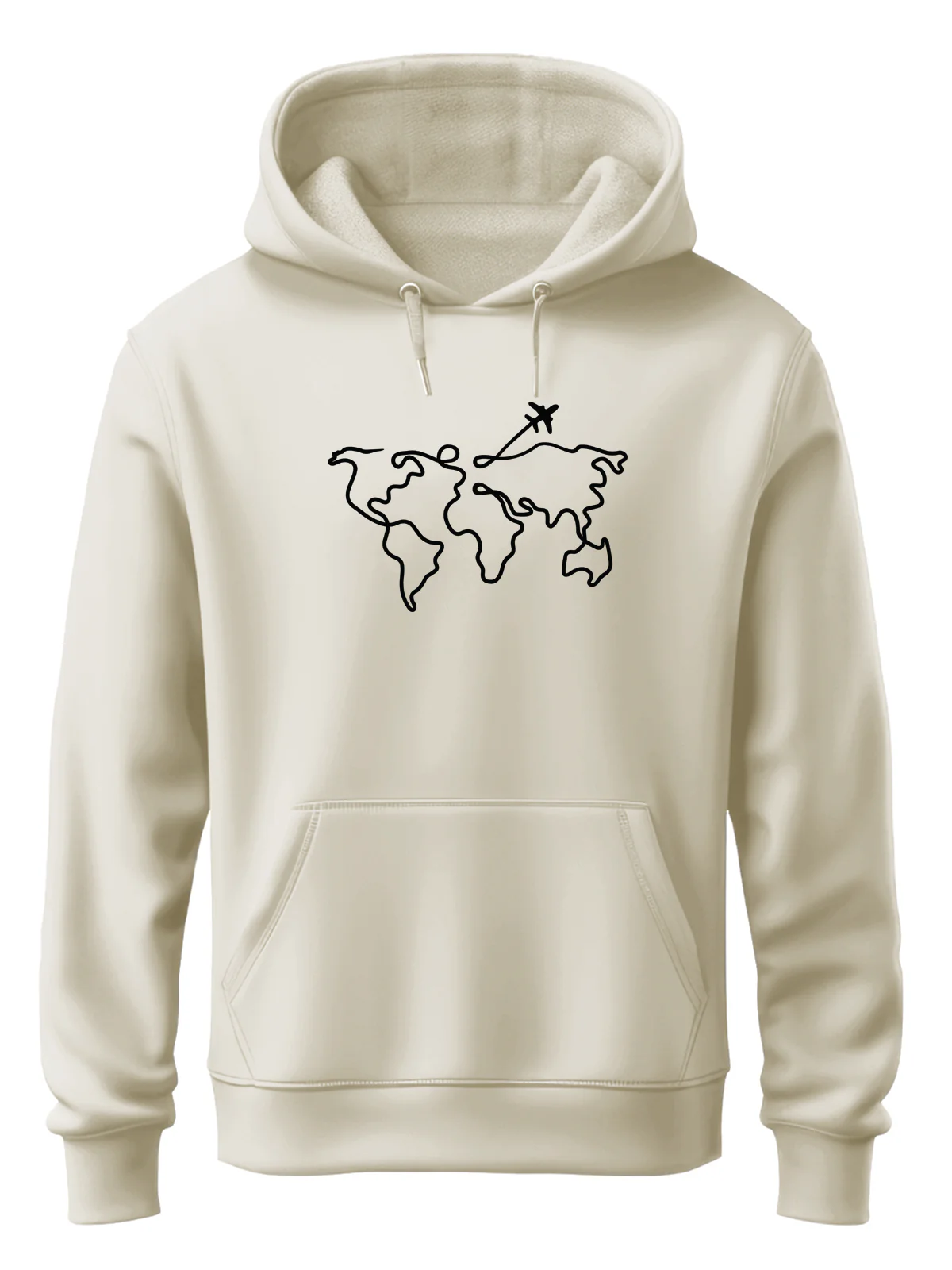 Men Cream Cotton Fleece Printed Hoodie