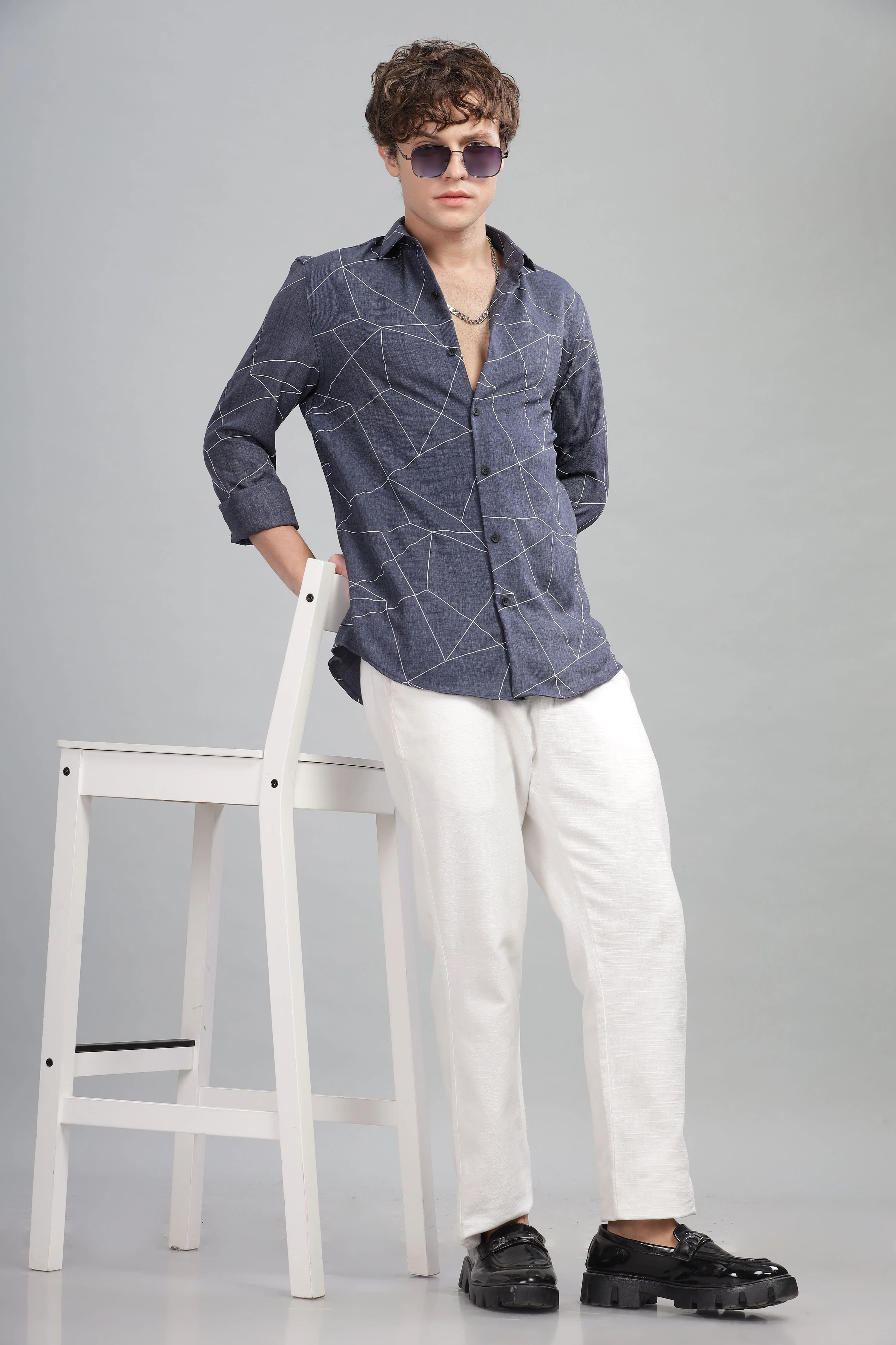 Men Dark Blue Slim Fit Shirt - Image 4