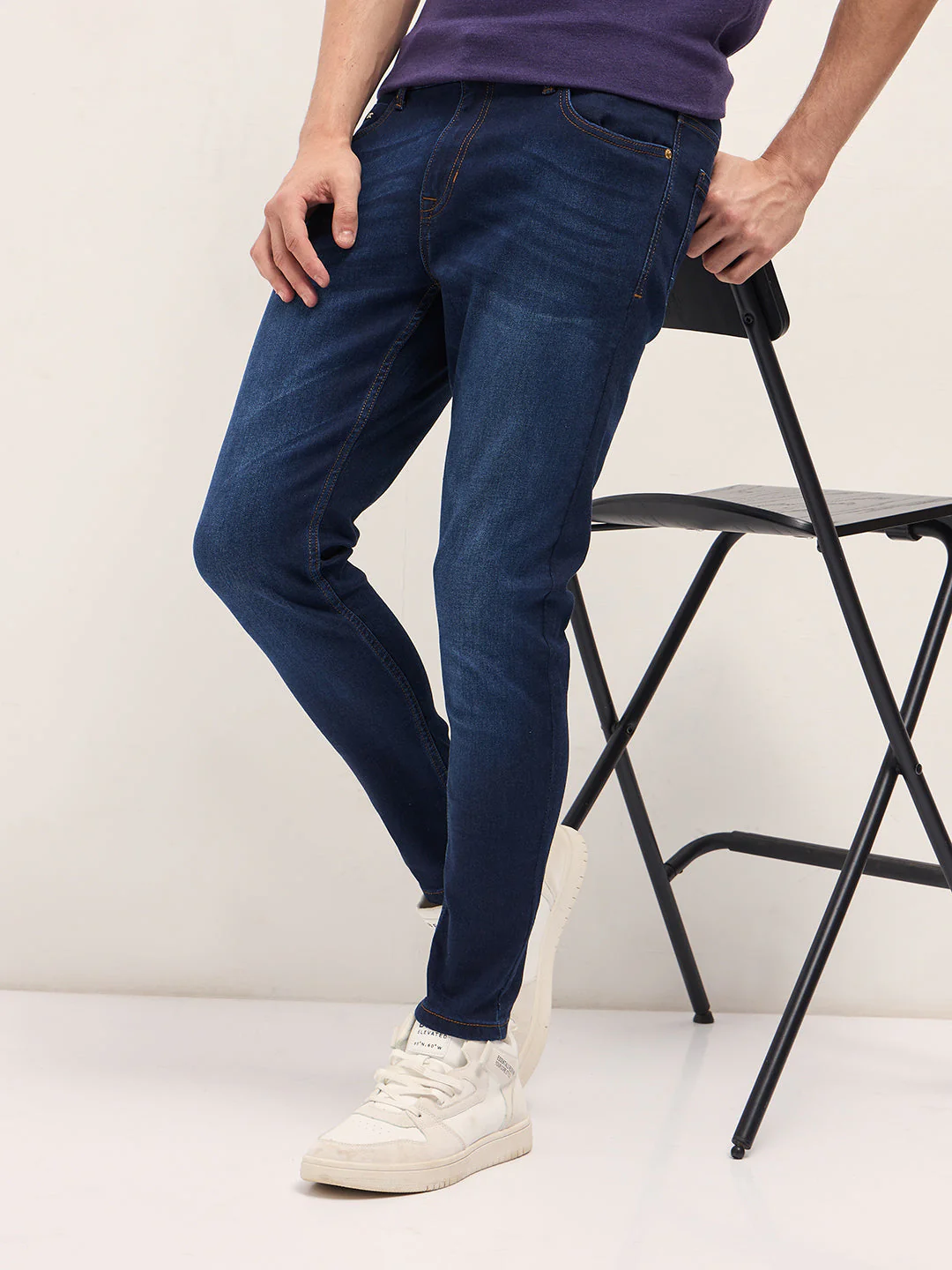Men Dark BlueMid Fade Mid-Rise Slim Fit Jeans