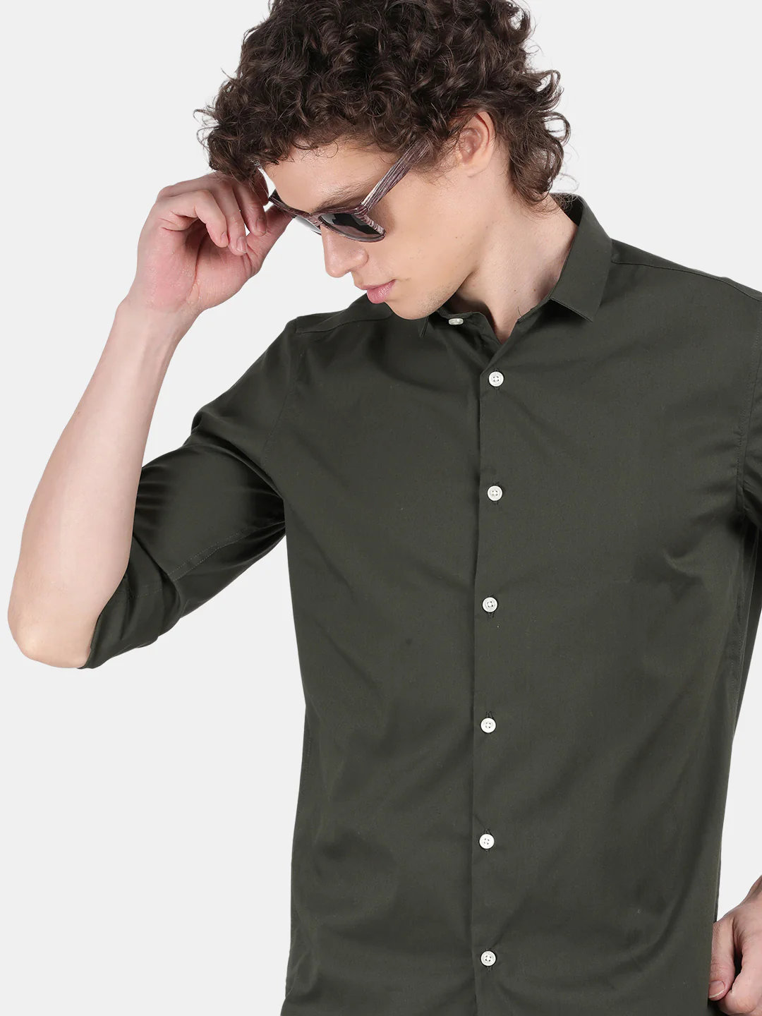 Men Dark Green Slim Fit Spread Collar Full Sleeve Casual Shirt