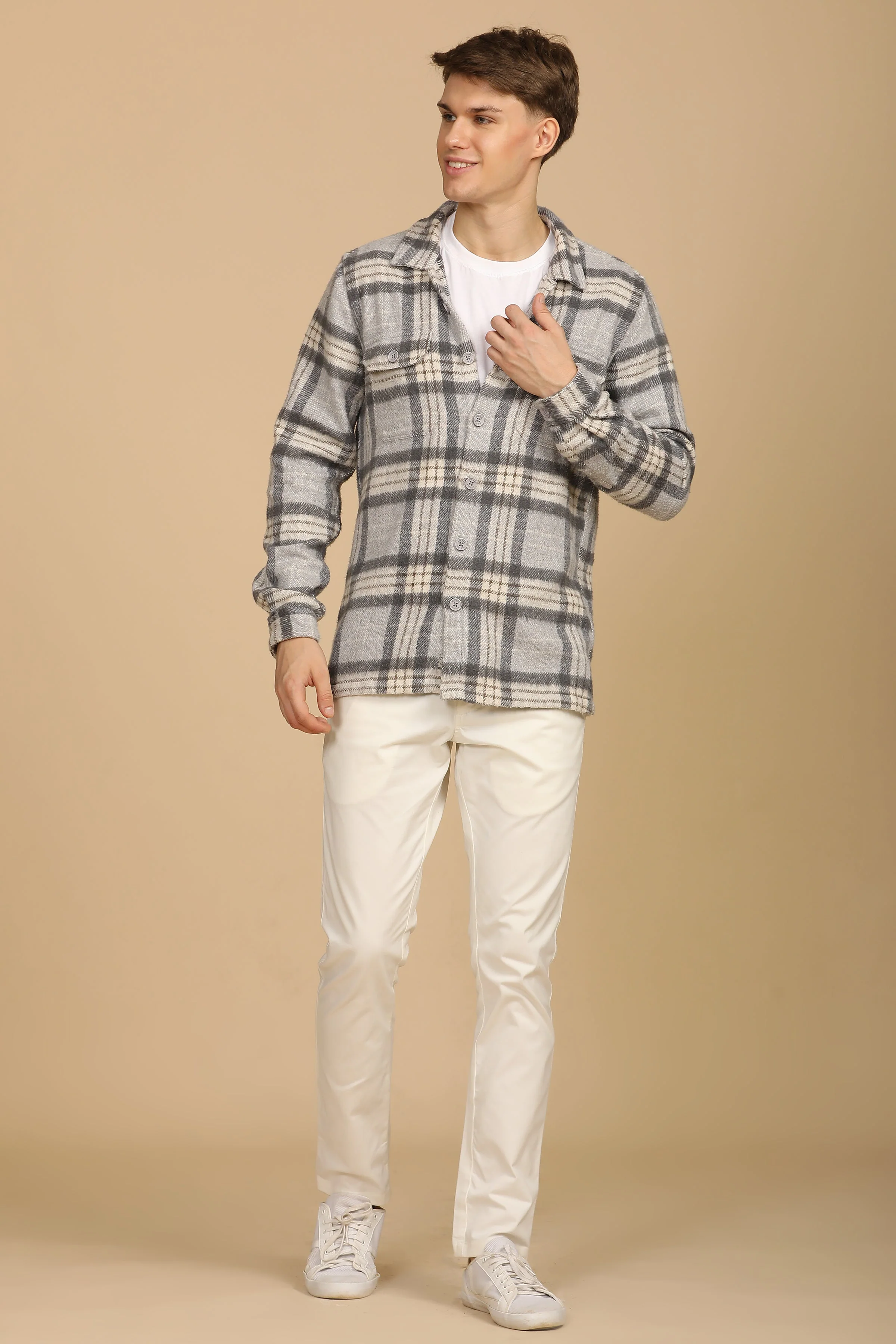 Men Darren Brushed Check Overshirt Grey - Image 5