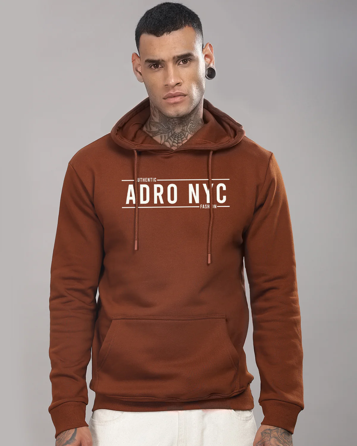Men Downtown Brown Printed Hoodie