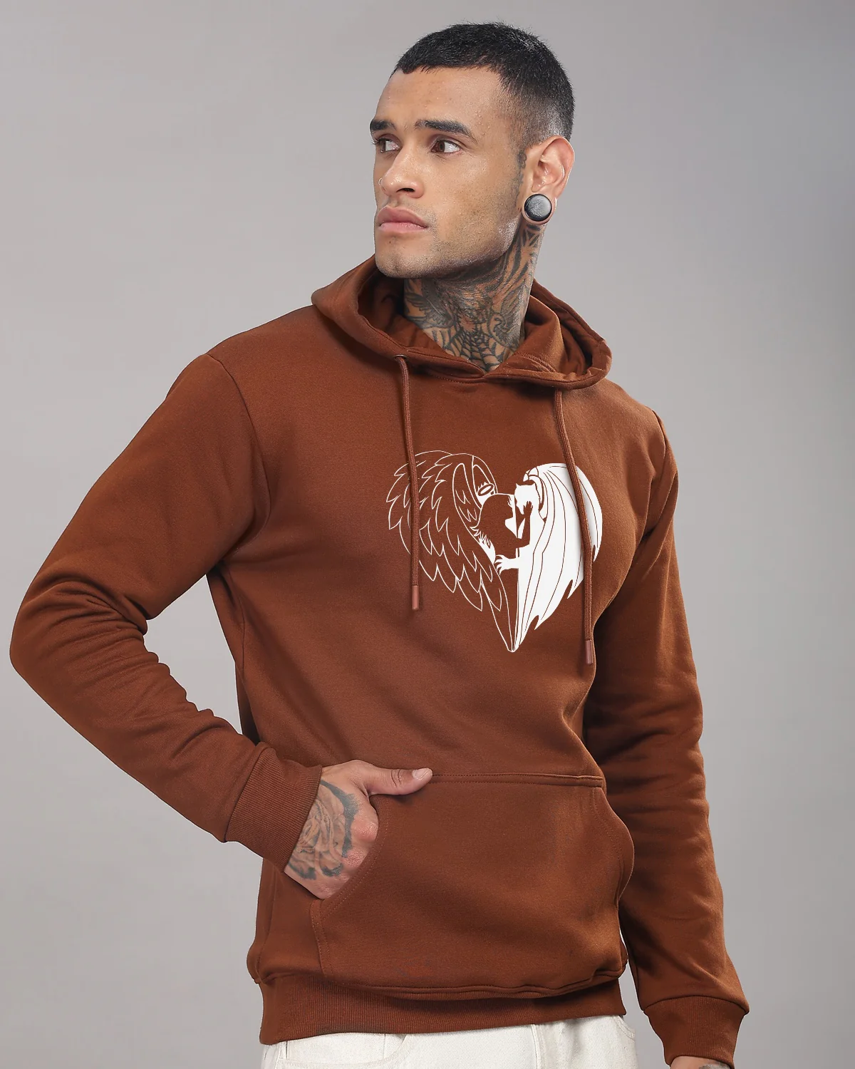 Men Downtown Brown Printed Hoodie
