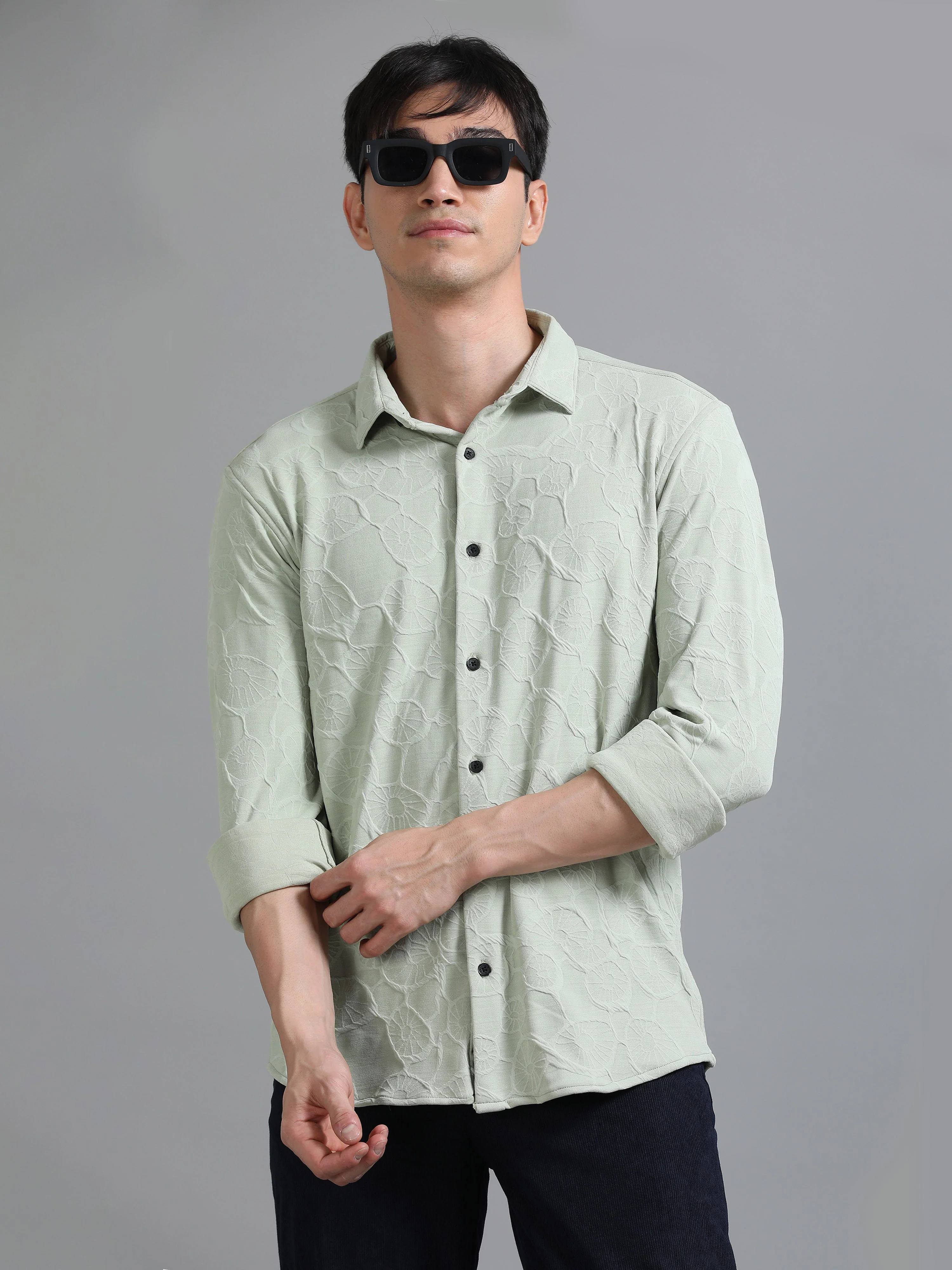 Men Florum Knit Green Shirt