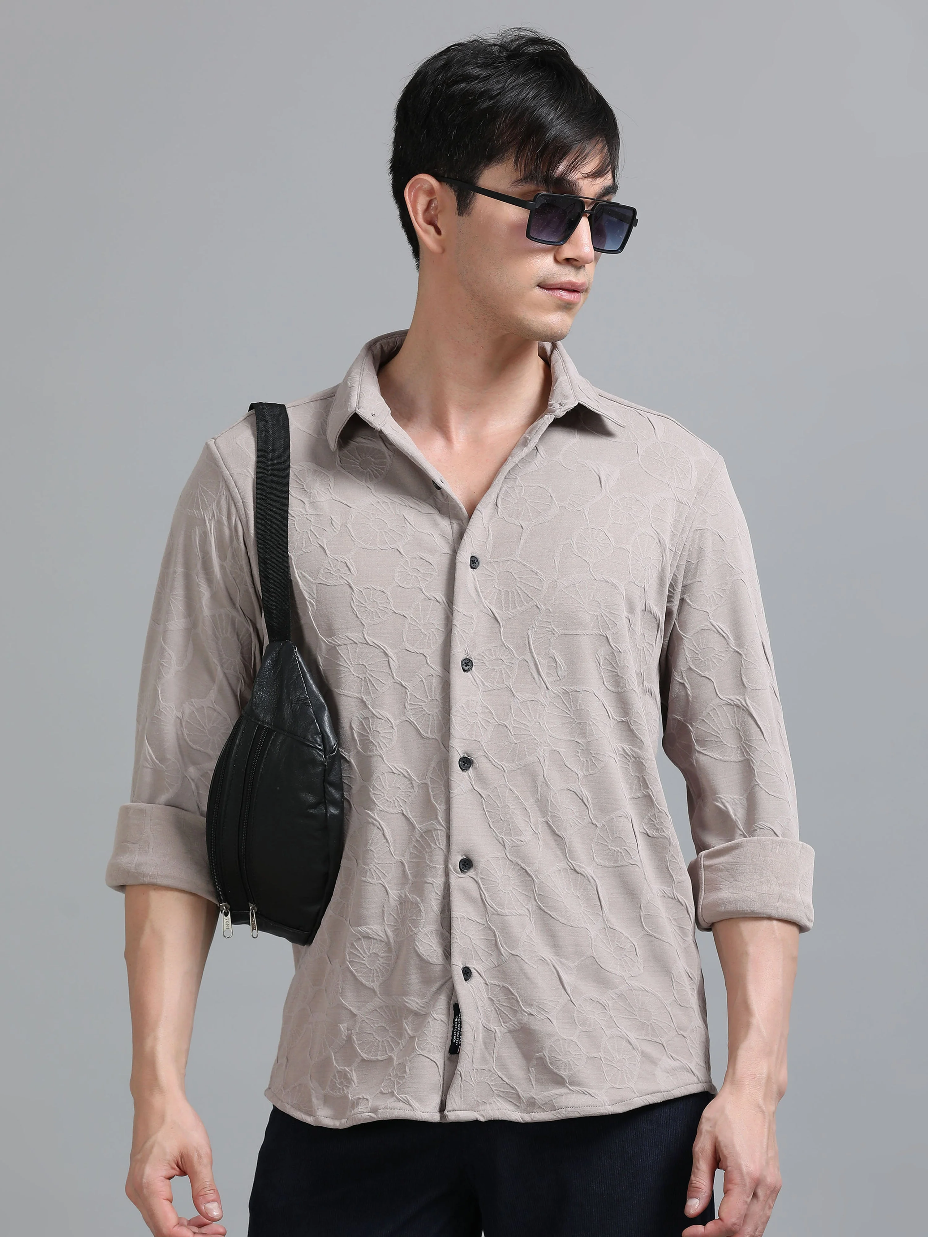 Men Florum Knit Mauve Shirt