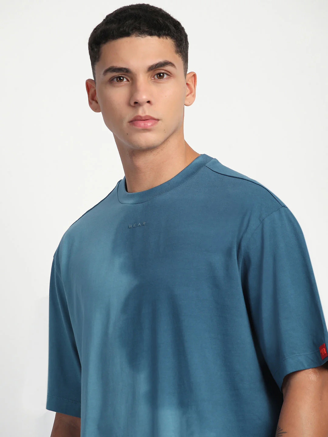 Men Gradient Blue Short Sleeve Crew Neck T-Shirt