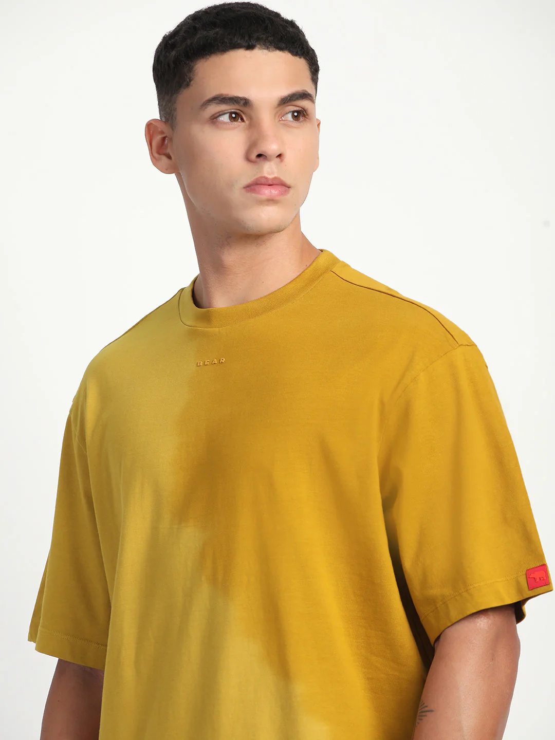 Men Gradient Yellow Short Sleeve Crew Neck T-Shirt