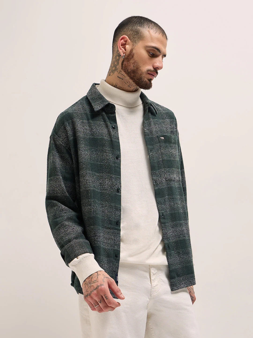 Men Green Checkered Relax Fit Flannel Overshirt