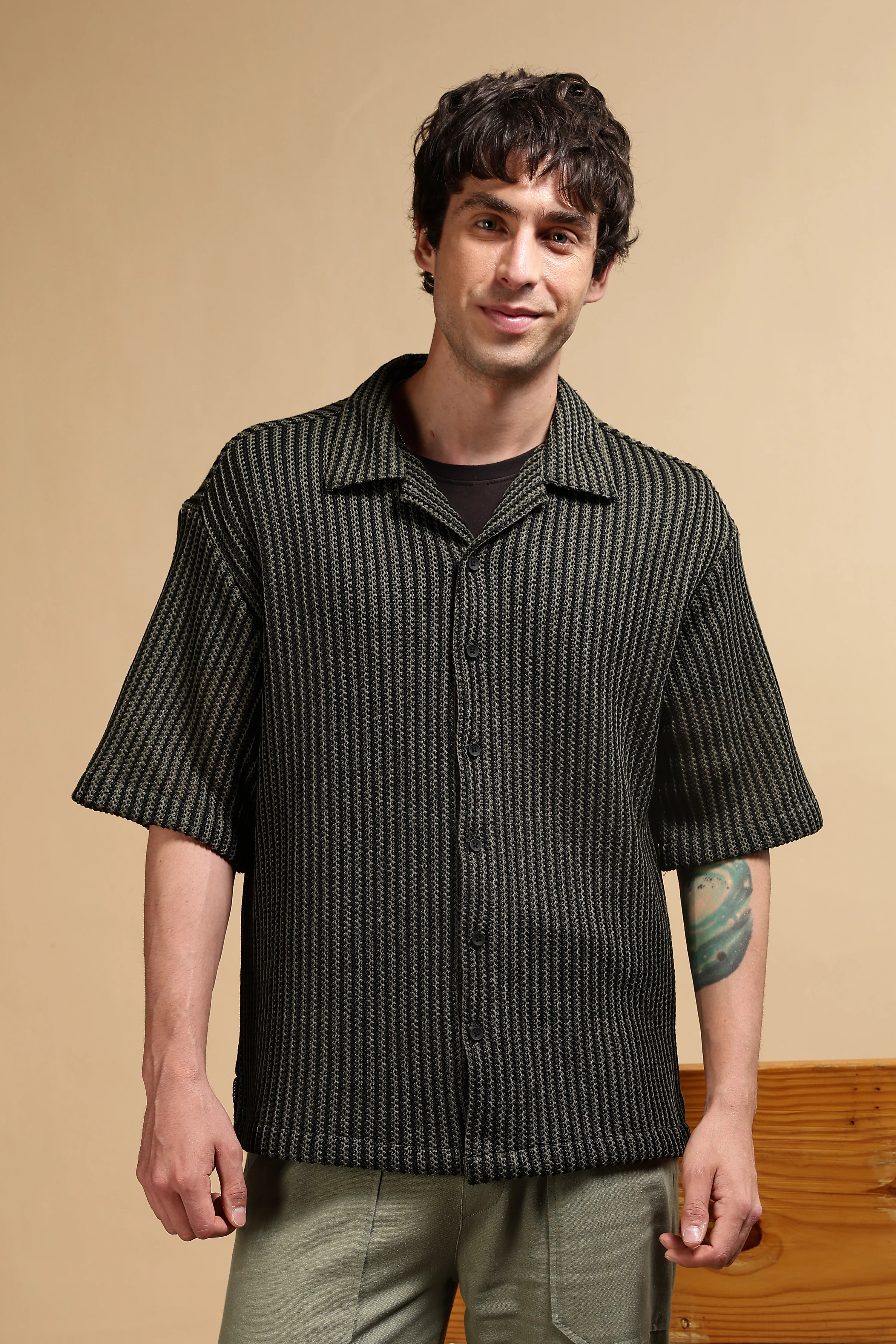 Men Green Polyester Relaxed Fit Shirt