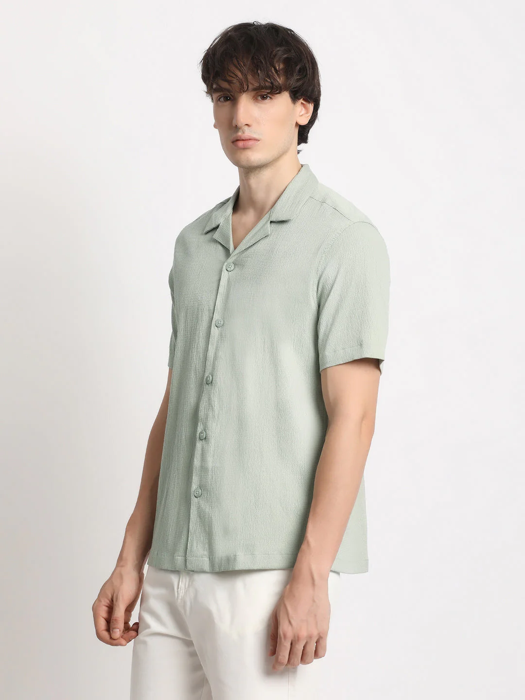 Men Green Solid Regular Fit Casual Shirt - Image 3