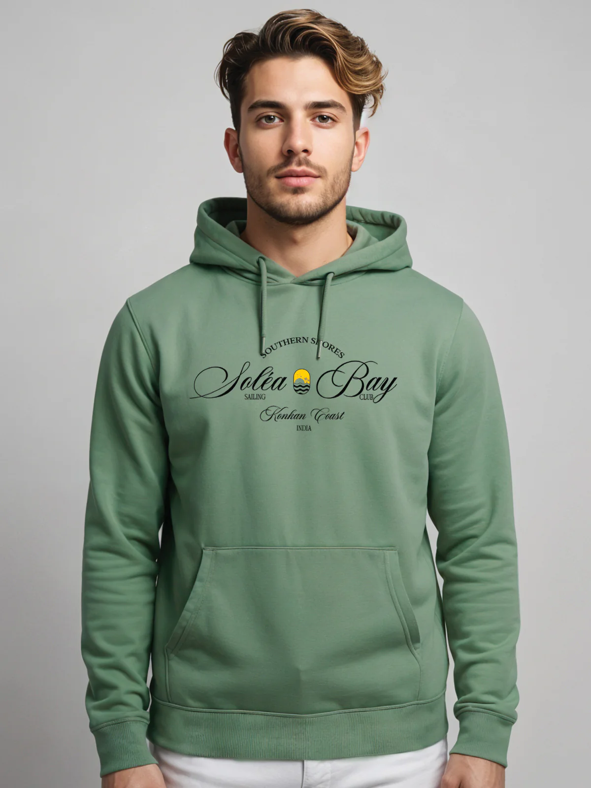Men Green Printed Hoodie