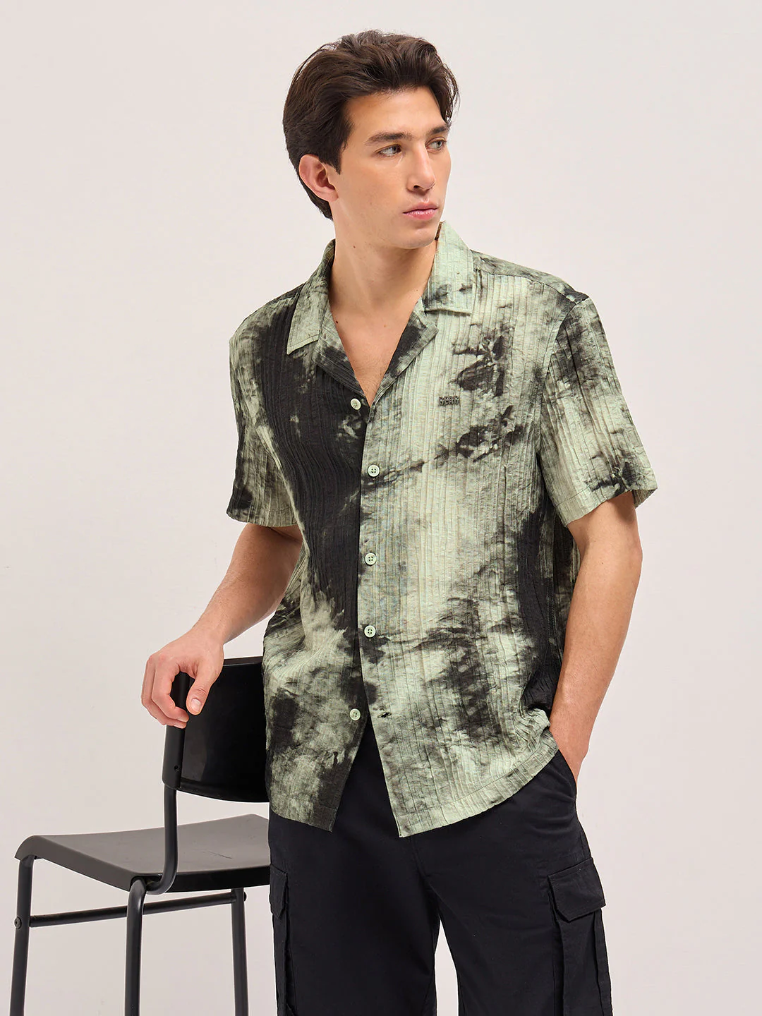 Men Green Viscose Abstract print Relaxed Fit Cuban Collar Shirt