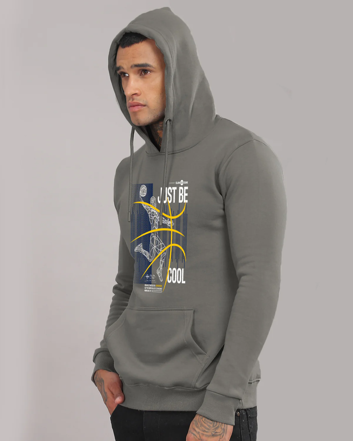Men Grey Basketball Design Hoodie - Image 4