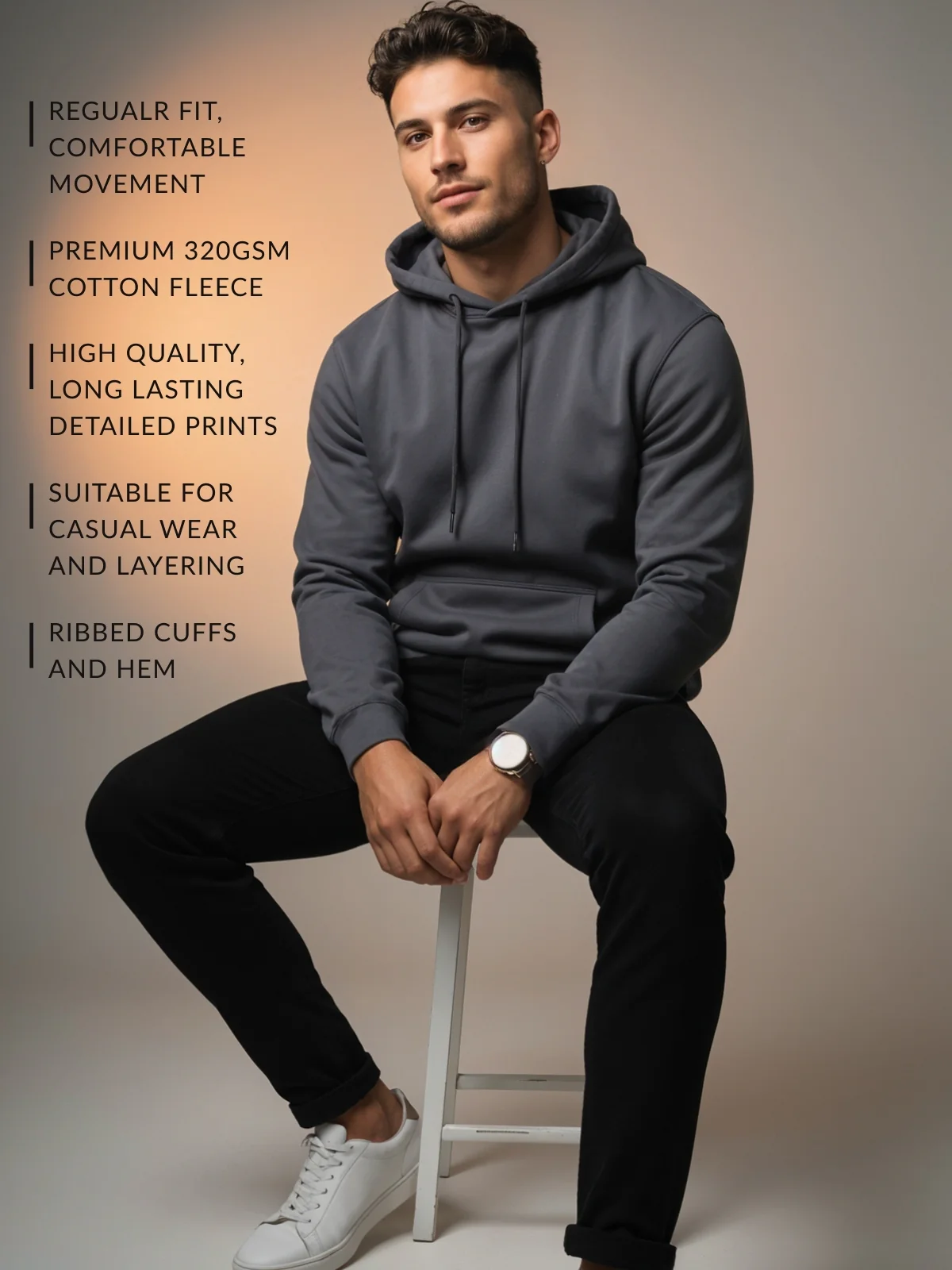 Men Grey Cotton Fleece Printed Hoodie - Image 3