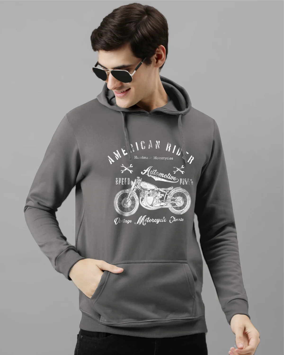 Men Grey Printed Hoodie