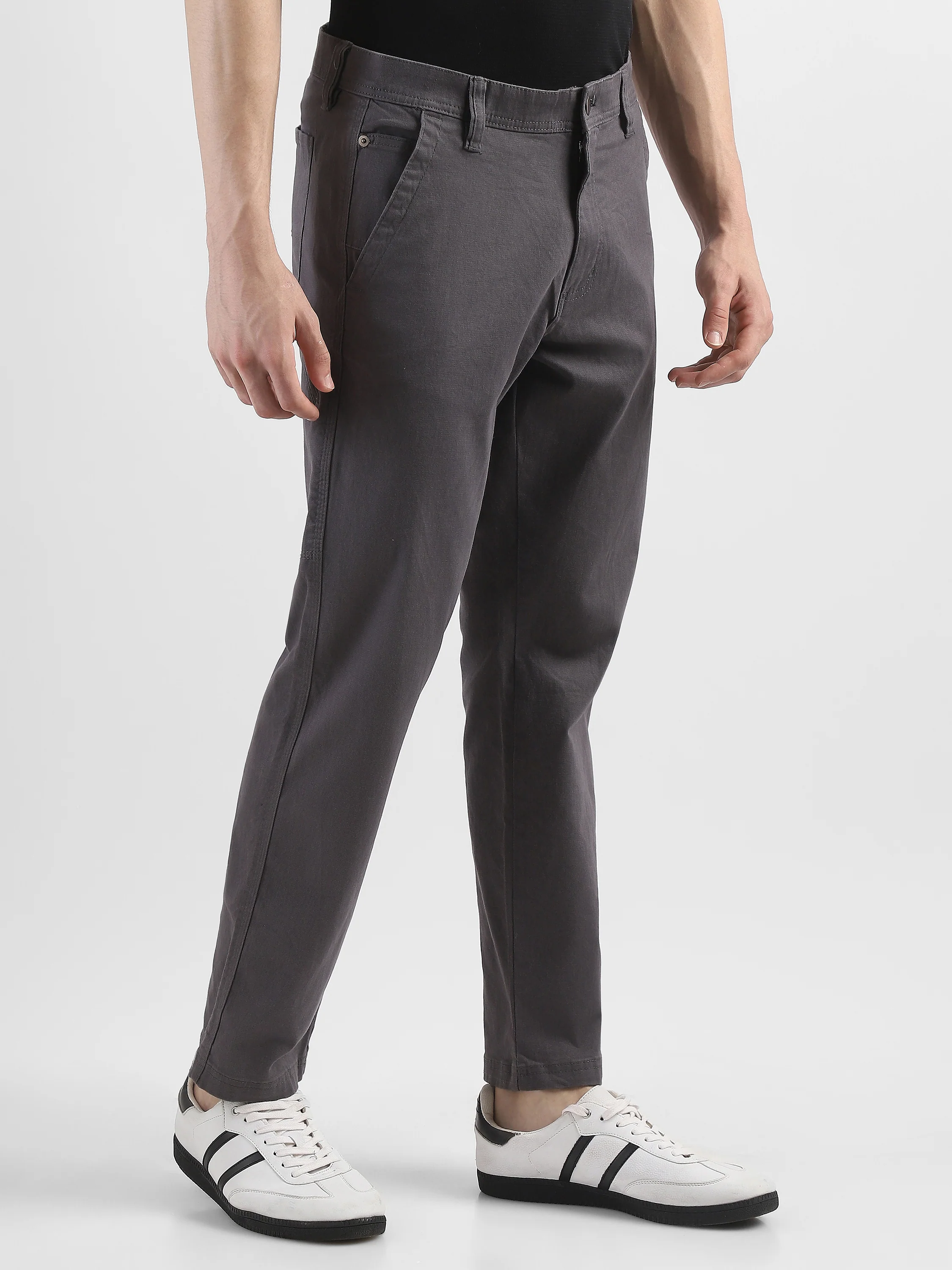 Men Grey Cotton Blend Formal Trousers
