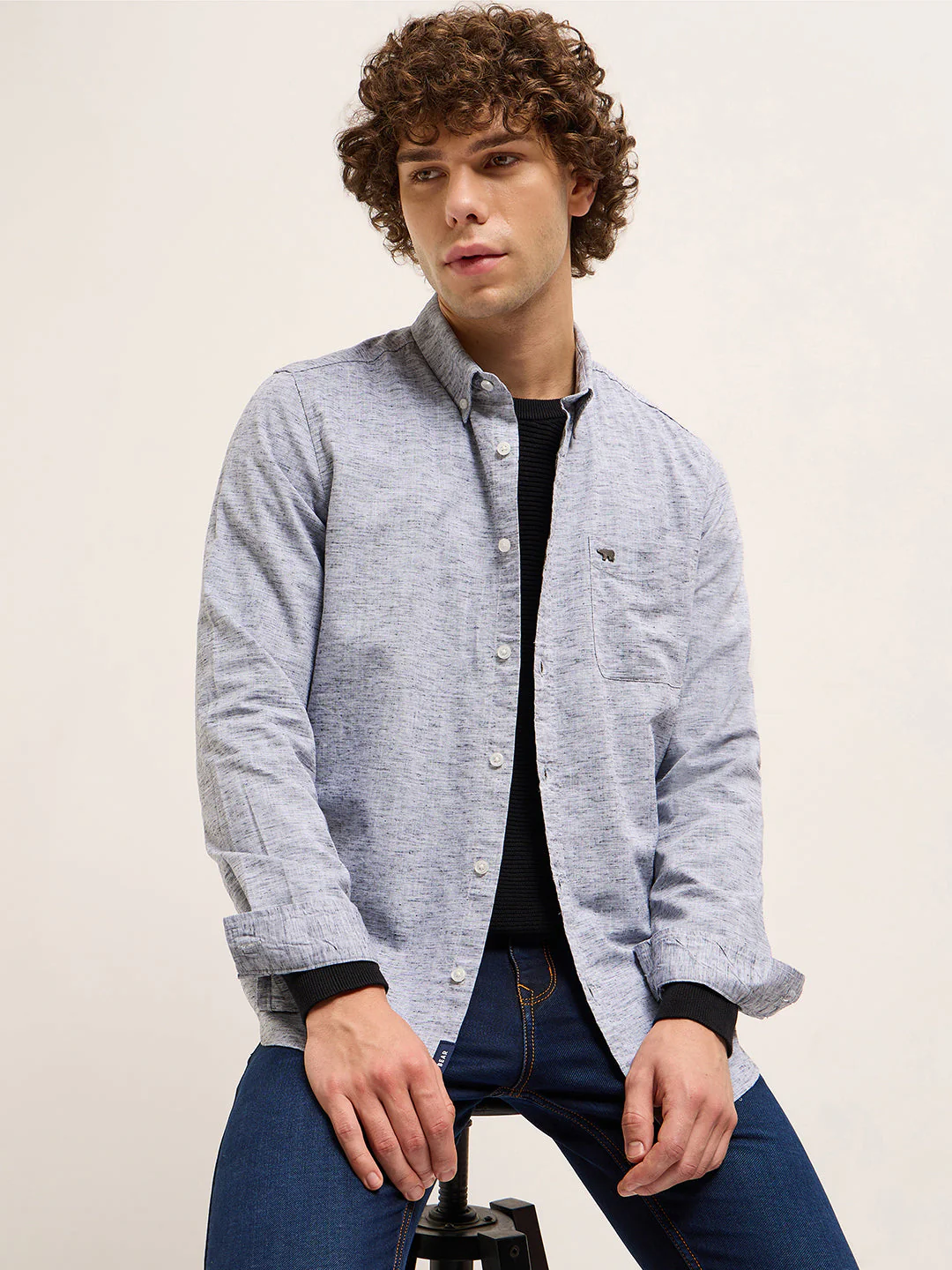 Men Grey Slim Fit Solid Casual Shirt