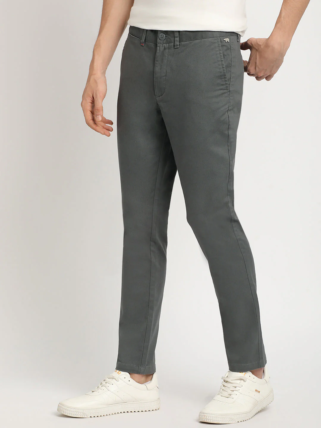 Men Grey Solid Slim Fit Formal Trouser