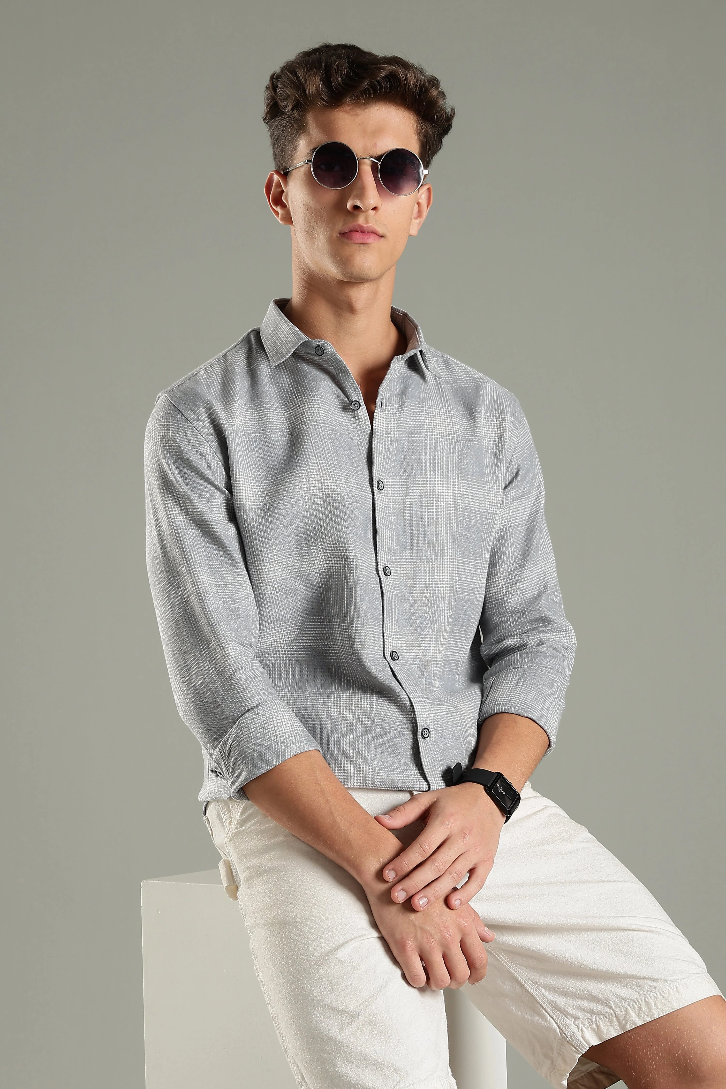 Men Gridle Grey Checks Shirt