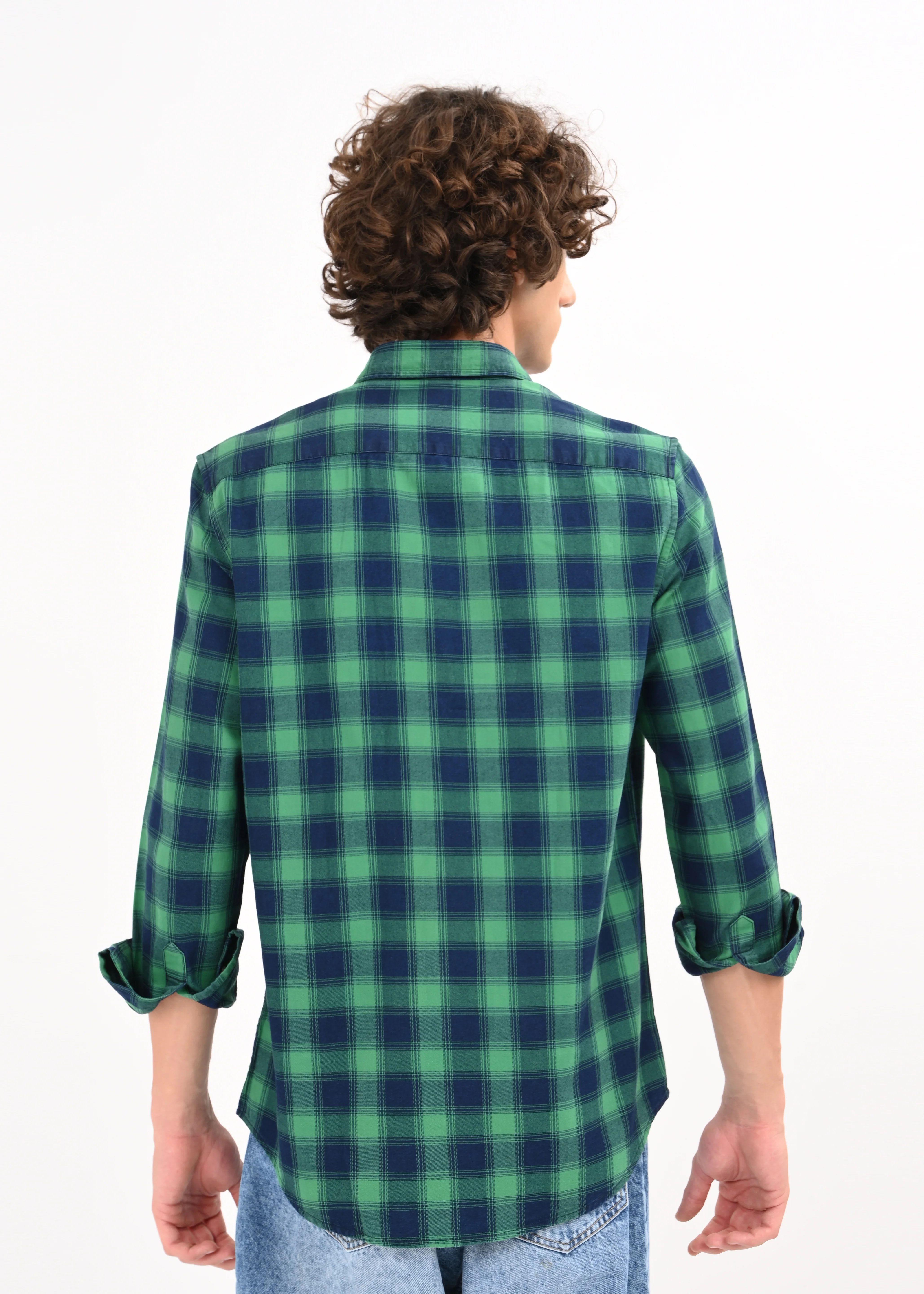 Men Blue Checked Shirt - Image 5