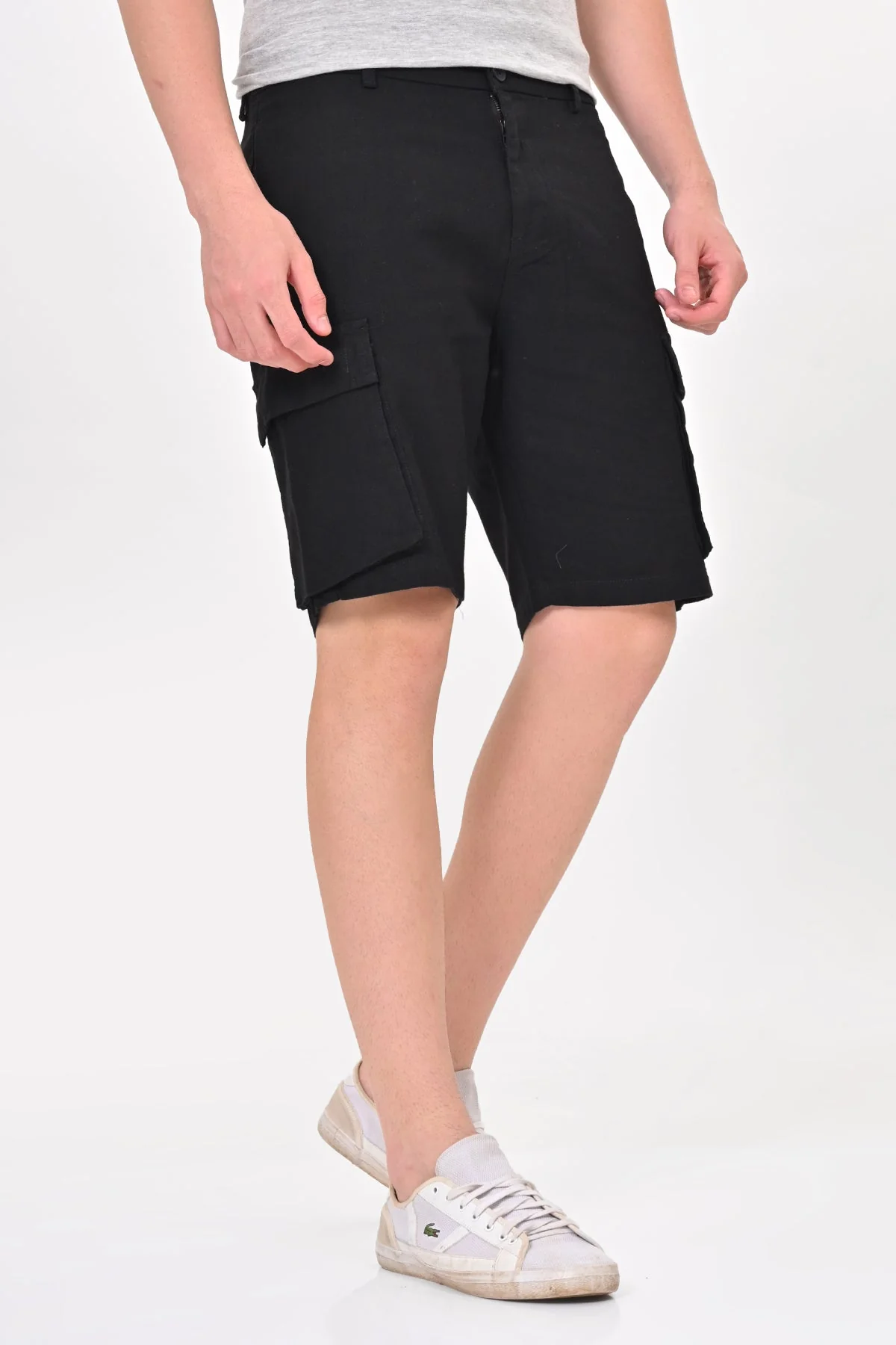 Men Infra Cotton Linen Cargo Shorts Black