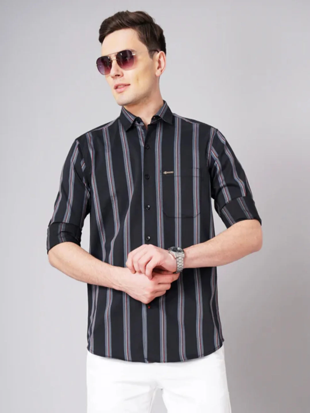 Men Jake Black Striped Shirt