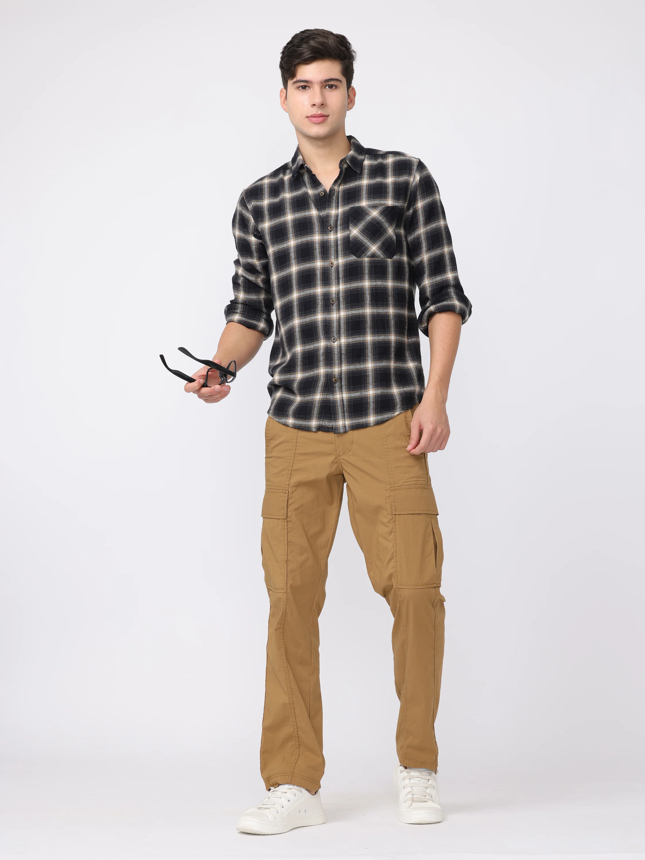 Men Khaki Regular Fit Polyester Pants - Image 2