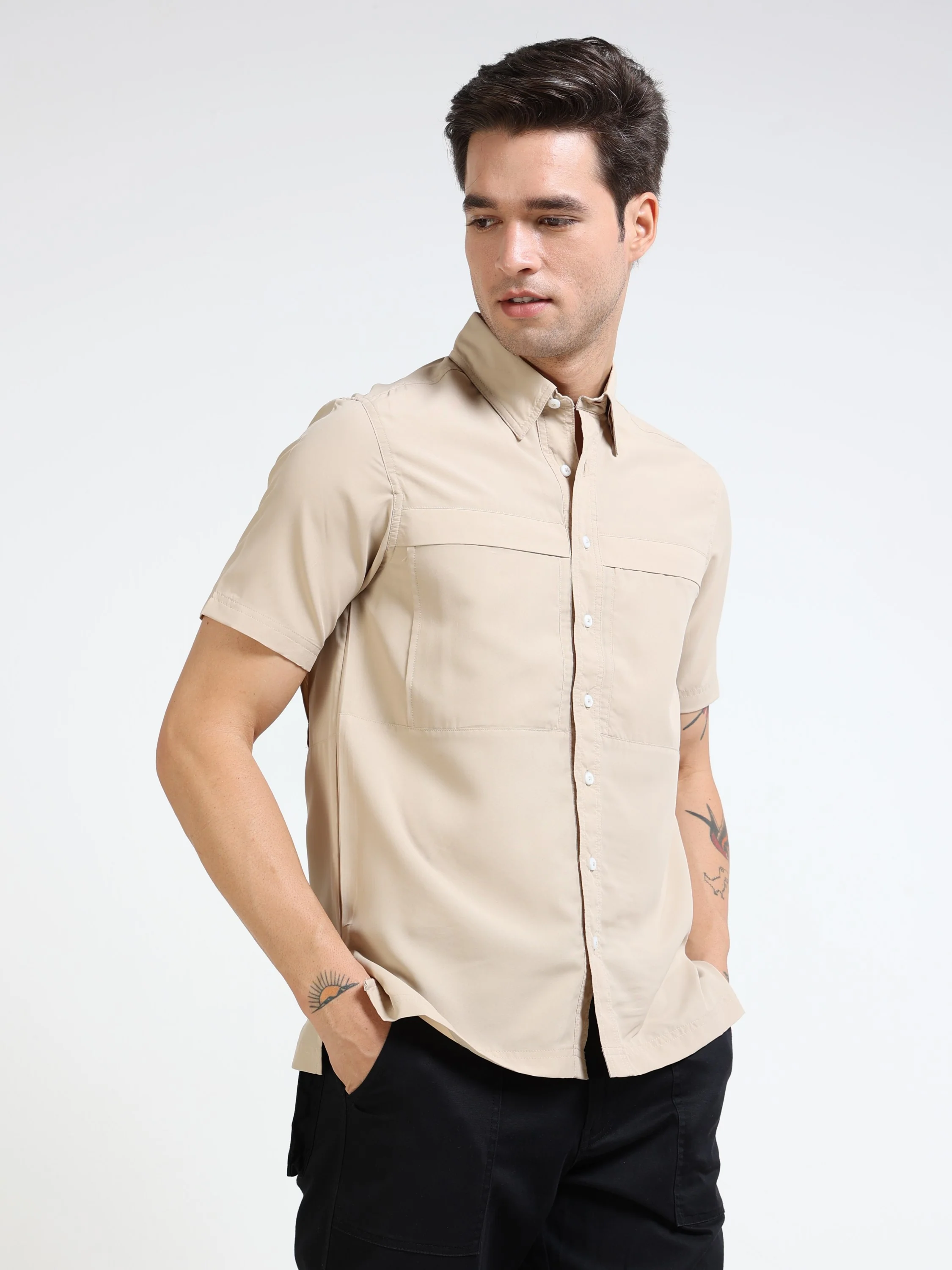 Men Khaki Parachute Half Shirt