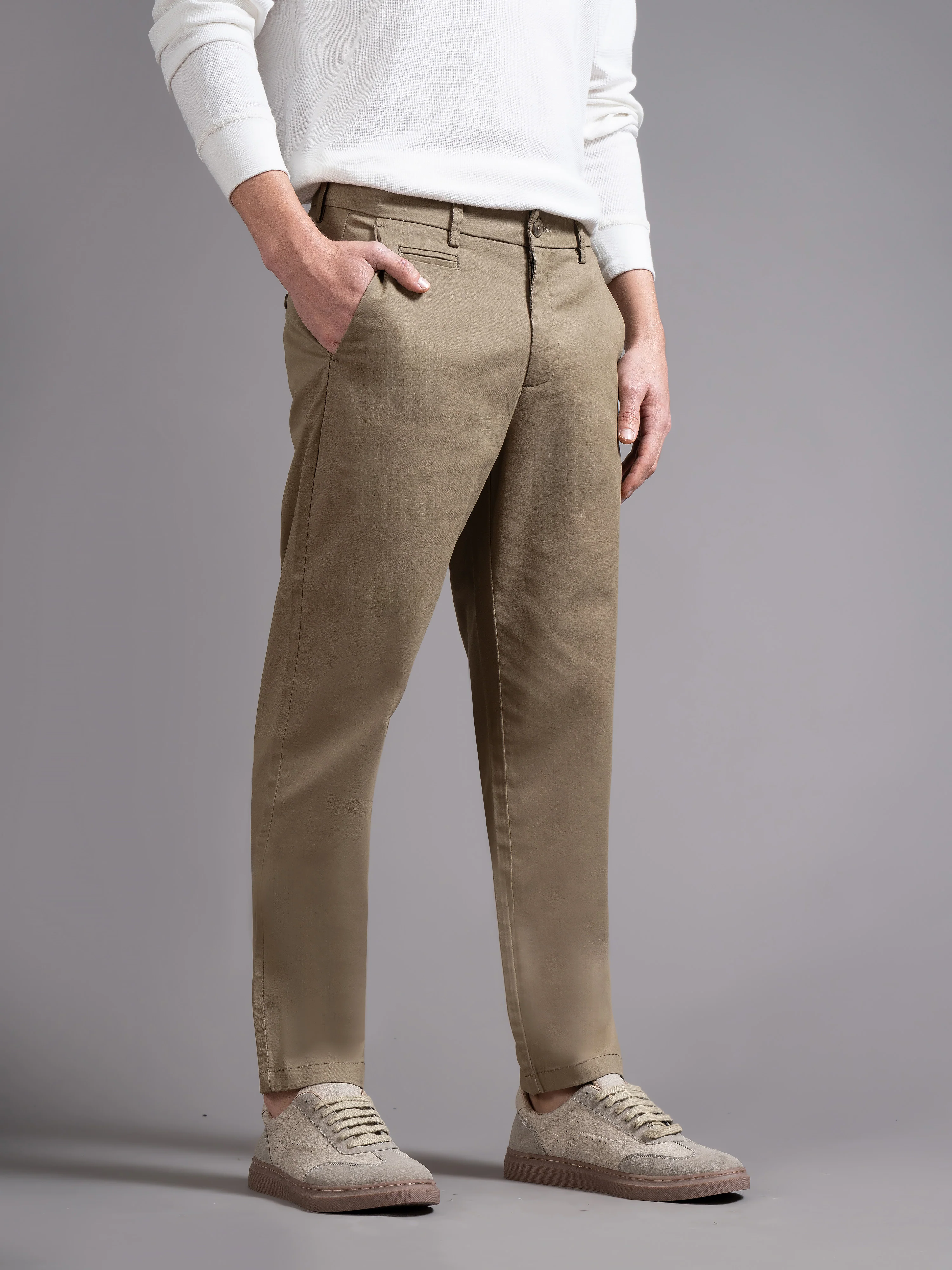 Men Khaki Smart Slim Fit Chinos