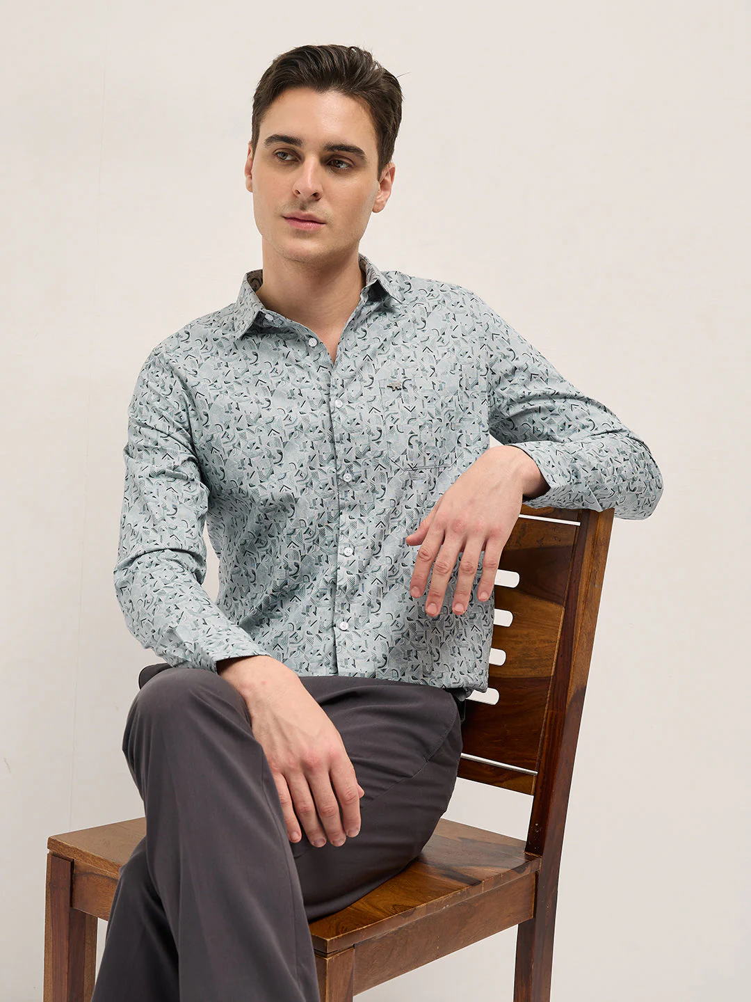 Men Light Blue Geometric Printed Tailored Fit Formal Shirt