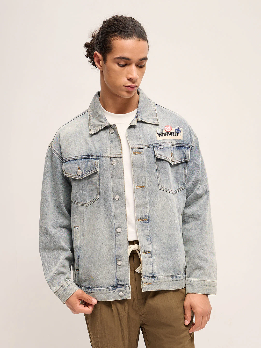 Men Light Blue Regular Fit Denim Jacket