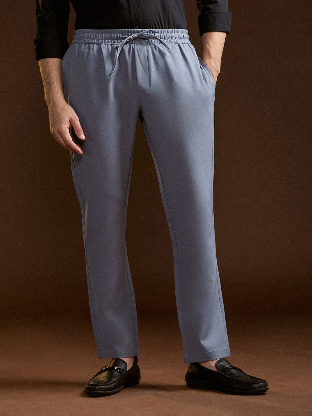 Men Light Blue Slim Fit Formal Trouser
