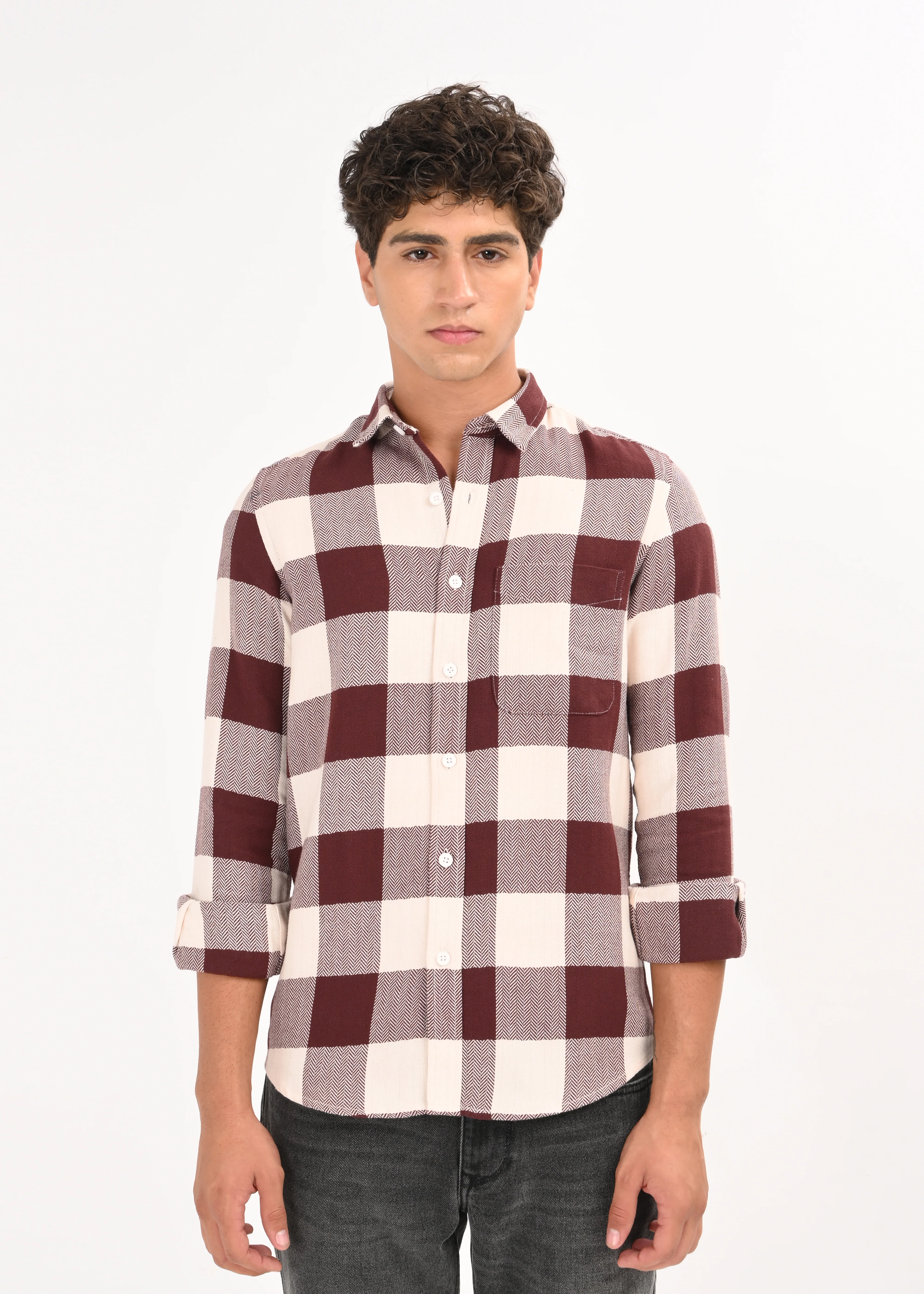 Men Maroon Classic Bold Checked Shirt