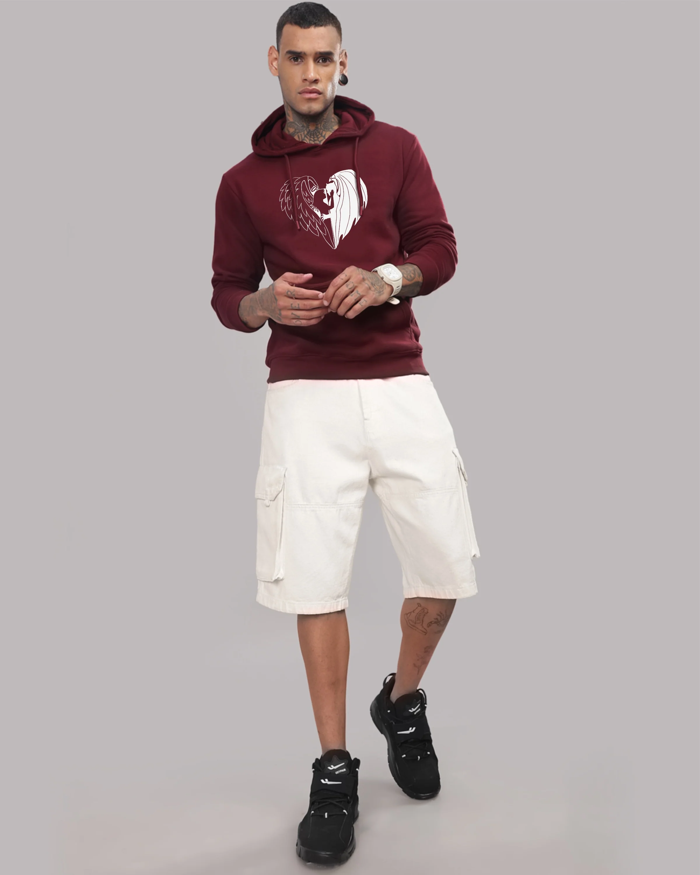 Men Maroon Printed Hoodie - Image 5
