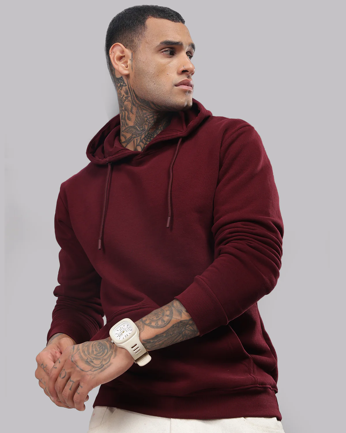 Men Maroon Printed Hoodie - Image 4